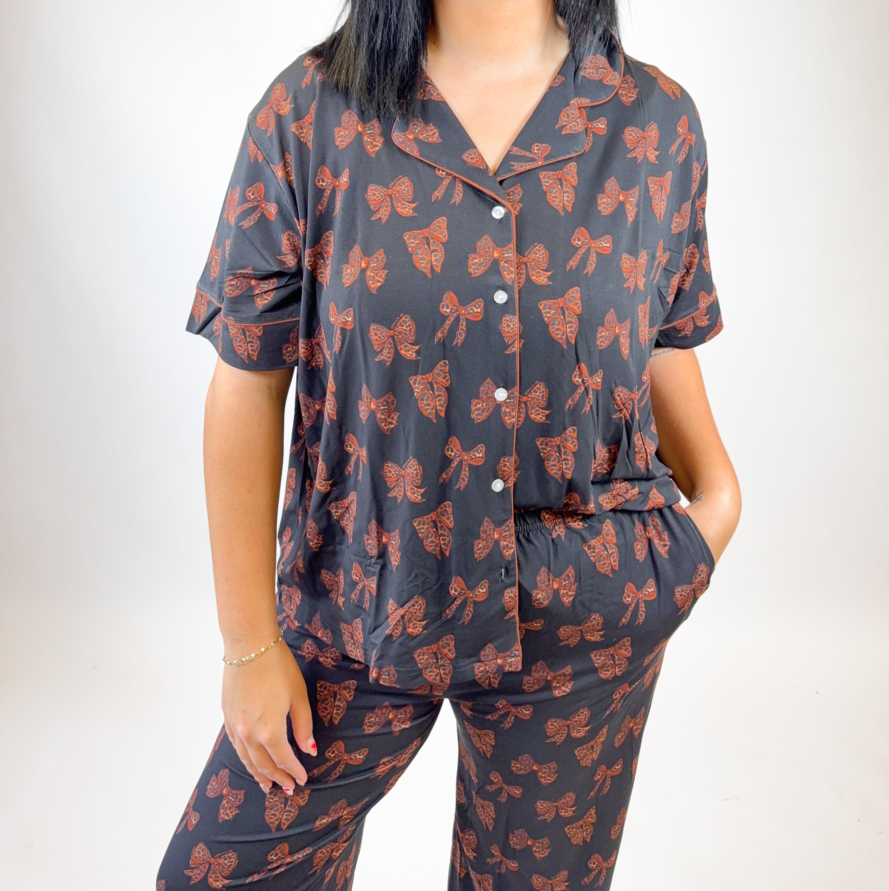 Cheetah Bows Womens Pant Set