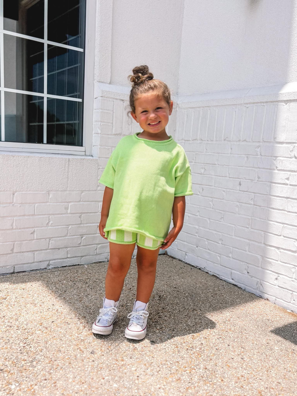 Lime Striped Knit Short Set