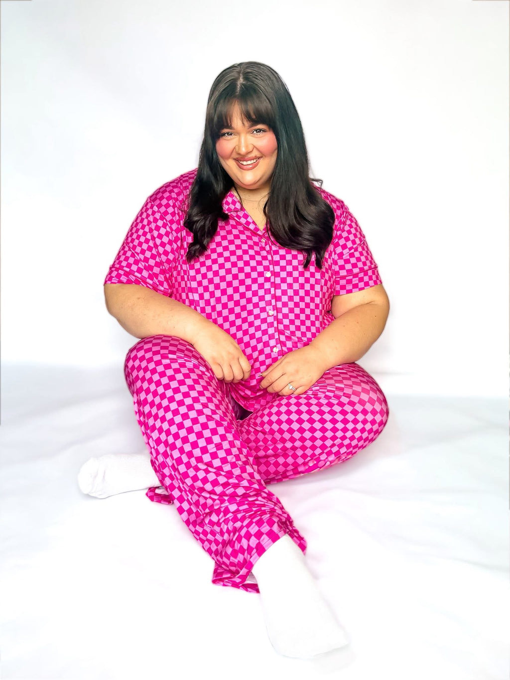 Pink Checkered Womens Pant Set