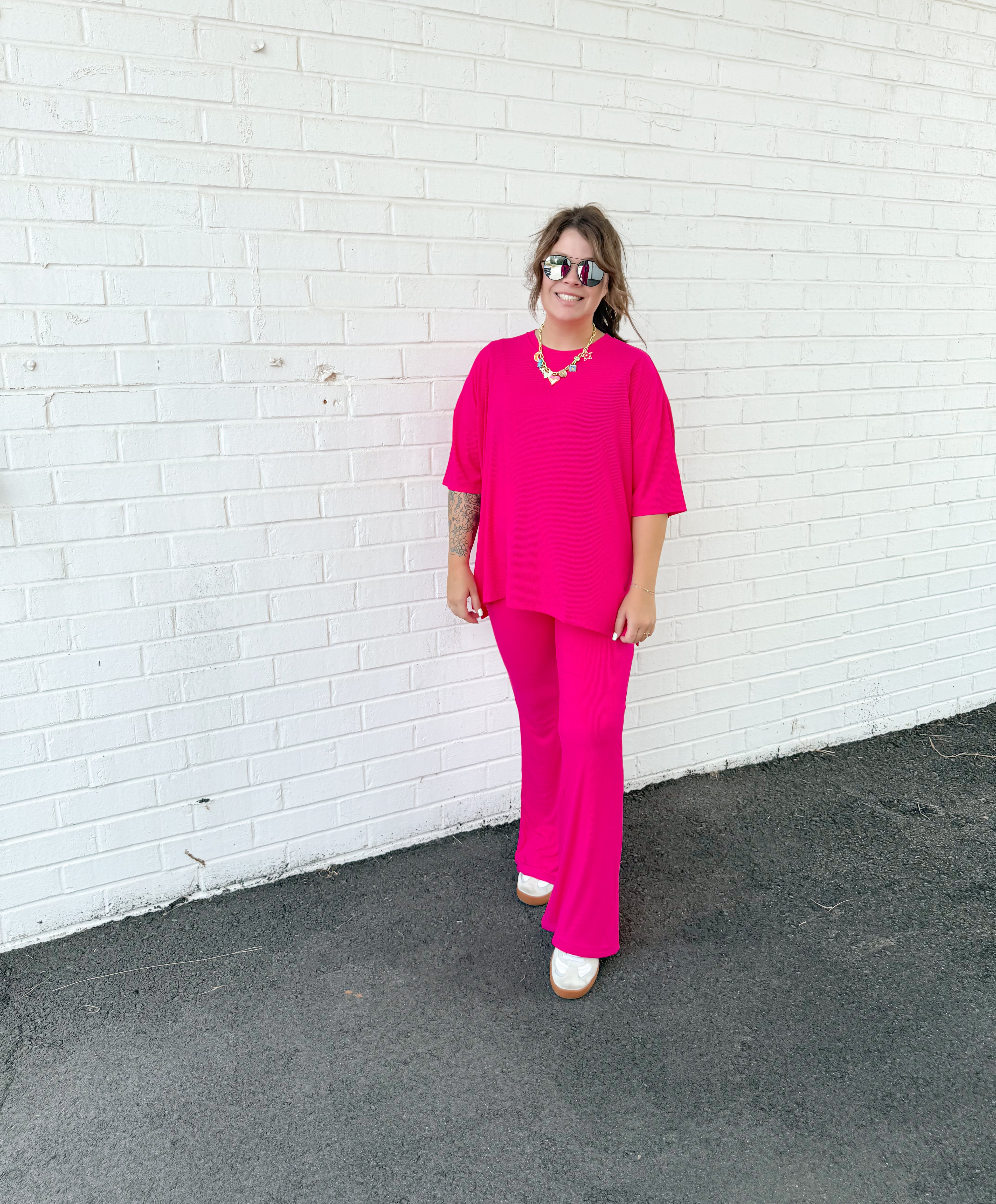 Fuchsia Womens Ribbed Daywear Pant Set