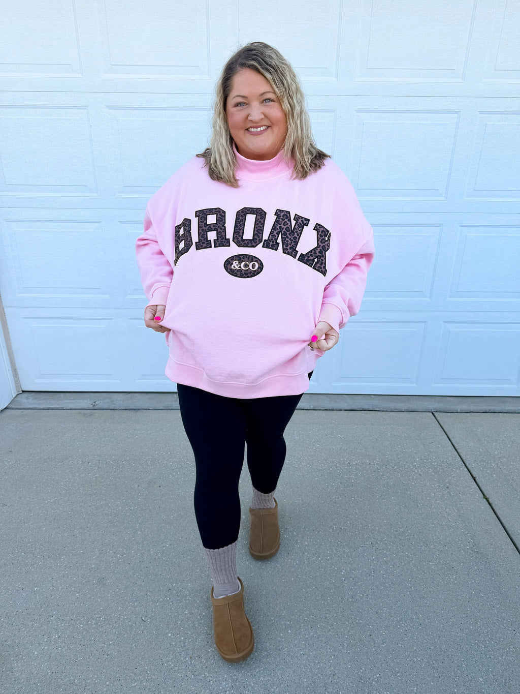 Bronx&Co. Pink and Leopard Mock neck Sweater