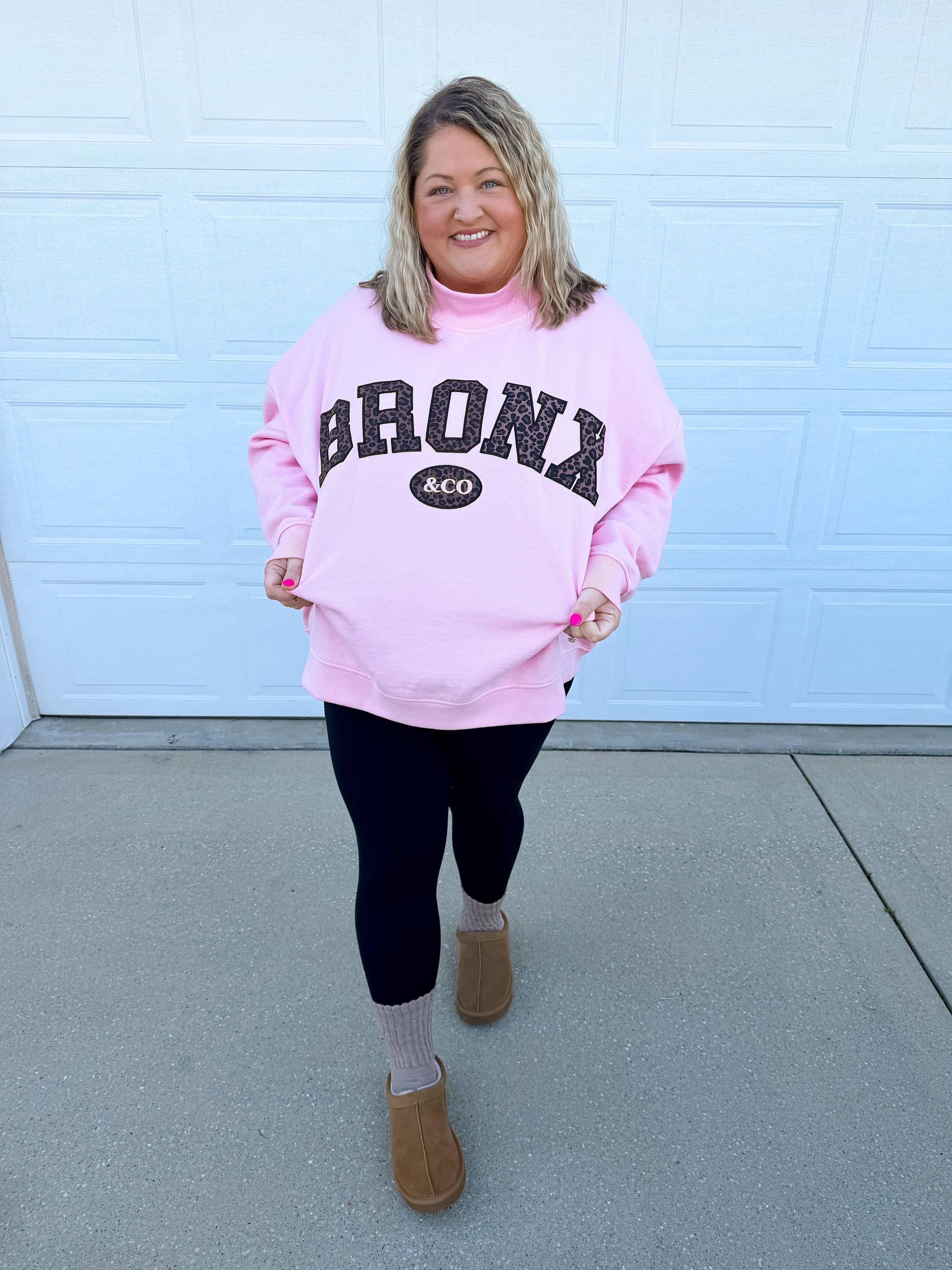 Bronx&Co. Pink and Leopard Mock neck Sweater