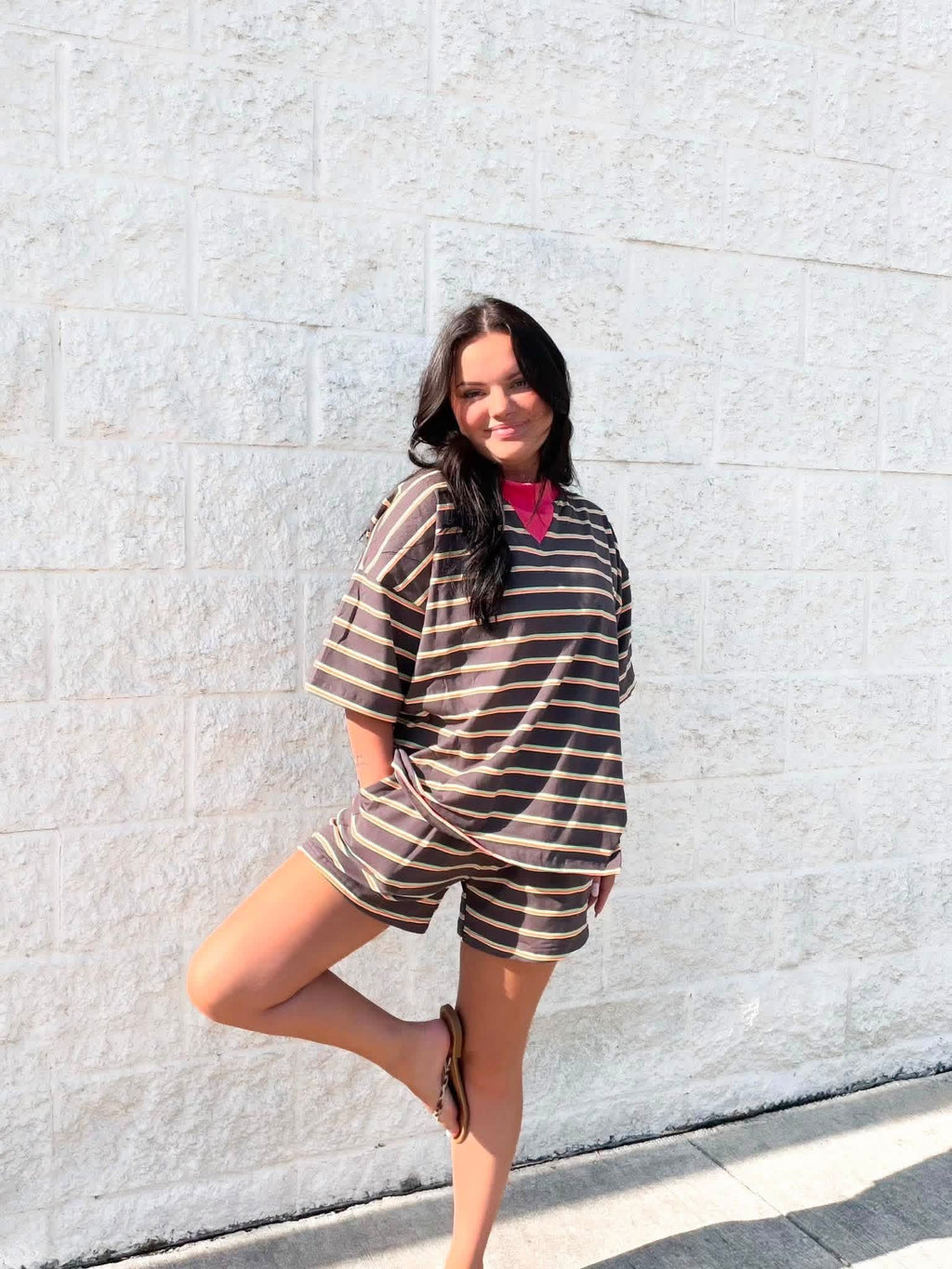 Neon Tide Mockneck striped short set