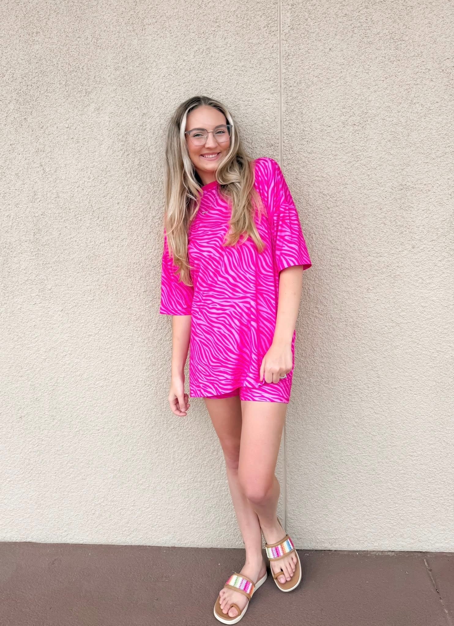 Pink Zebra Womens Biker Short Set