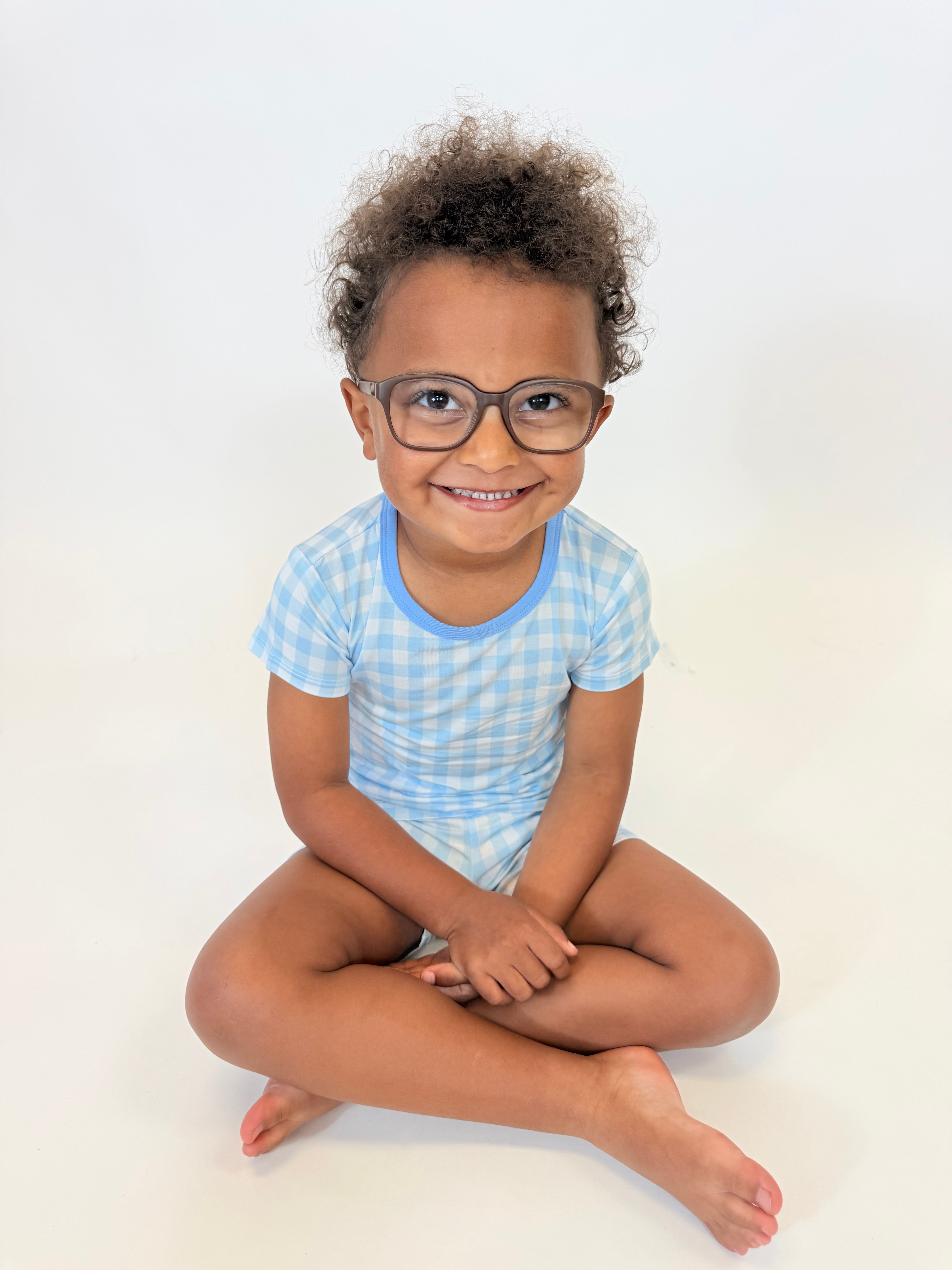 Blue Gingham Two Piece Short Set