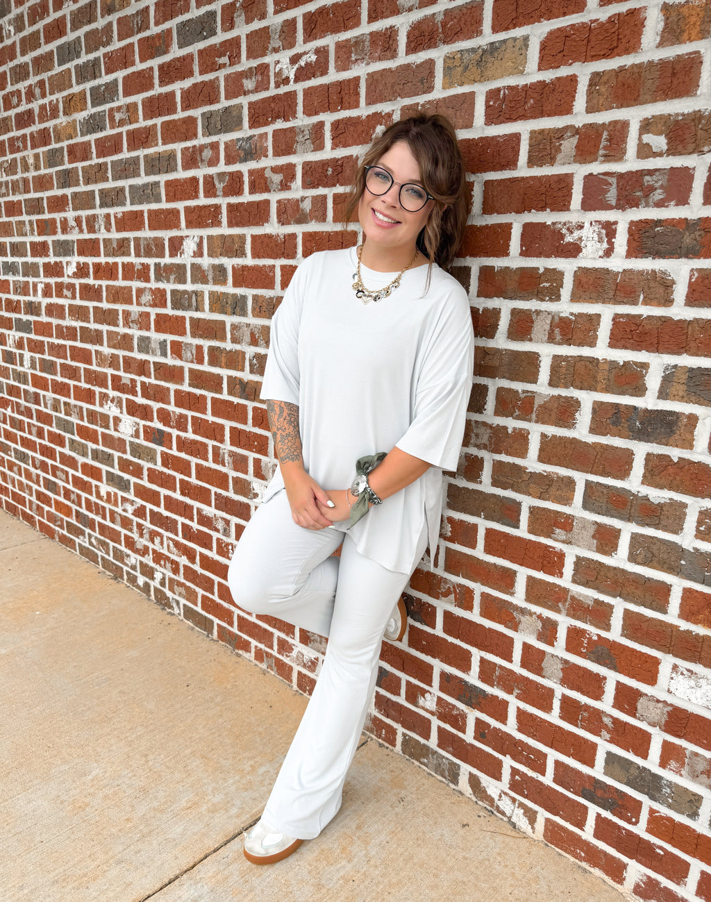 Platinum Silver Womens Ribbed Daywear Pant Set