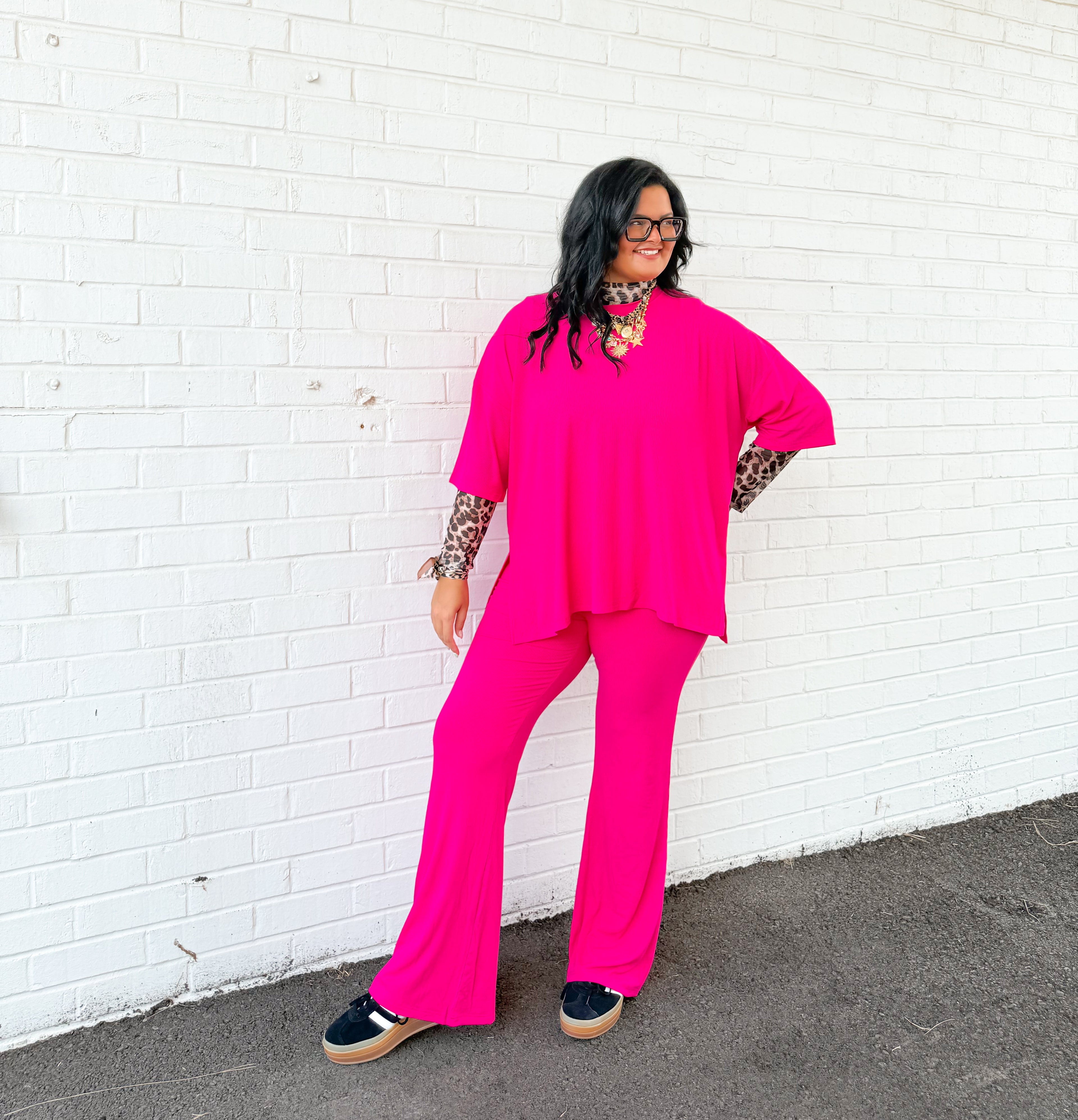 Fuchsia Womens Ribbed Daywear Pant Set
