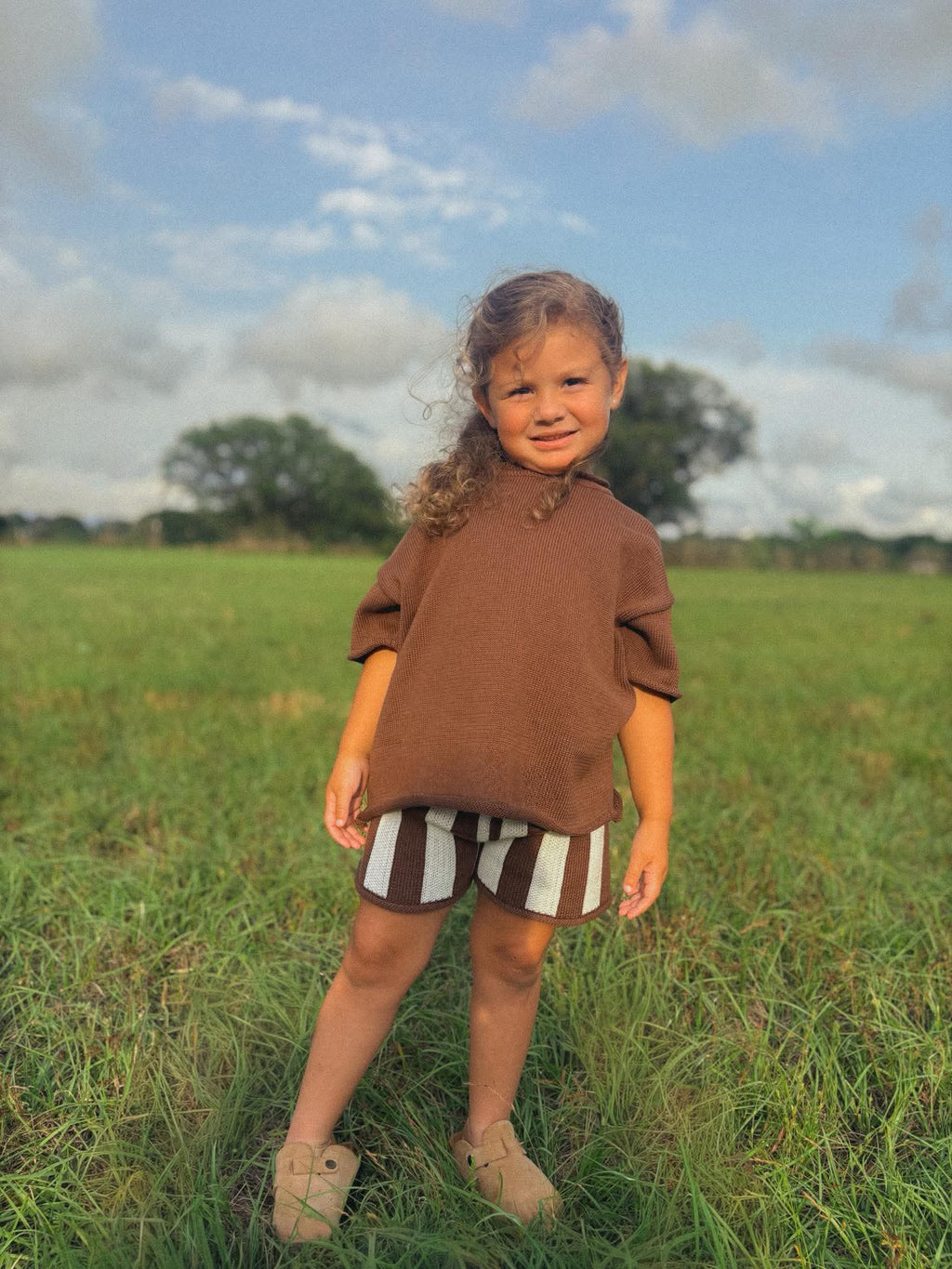 Chocolate Striped Knit Short Set