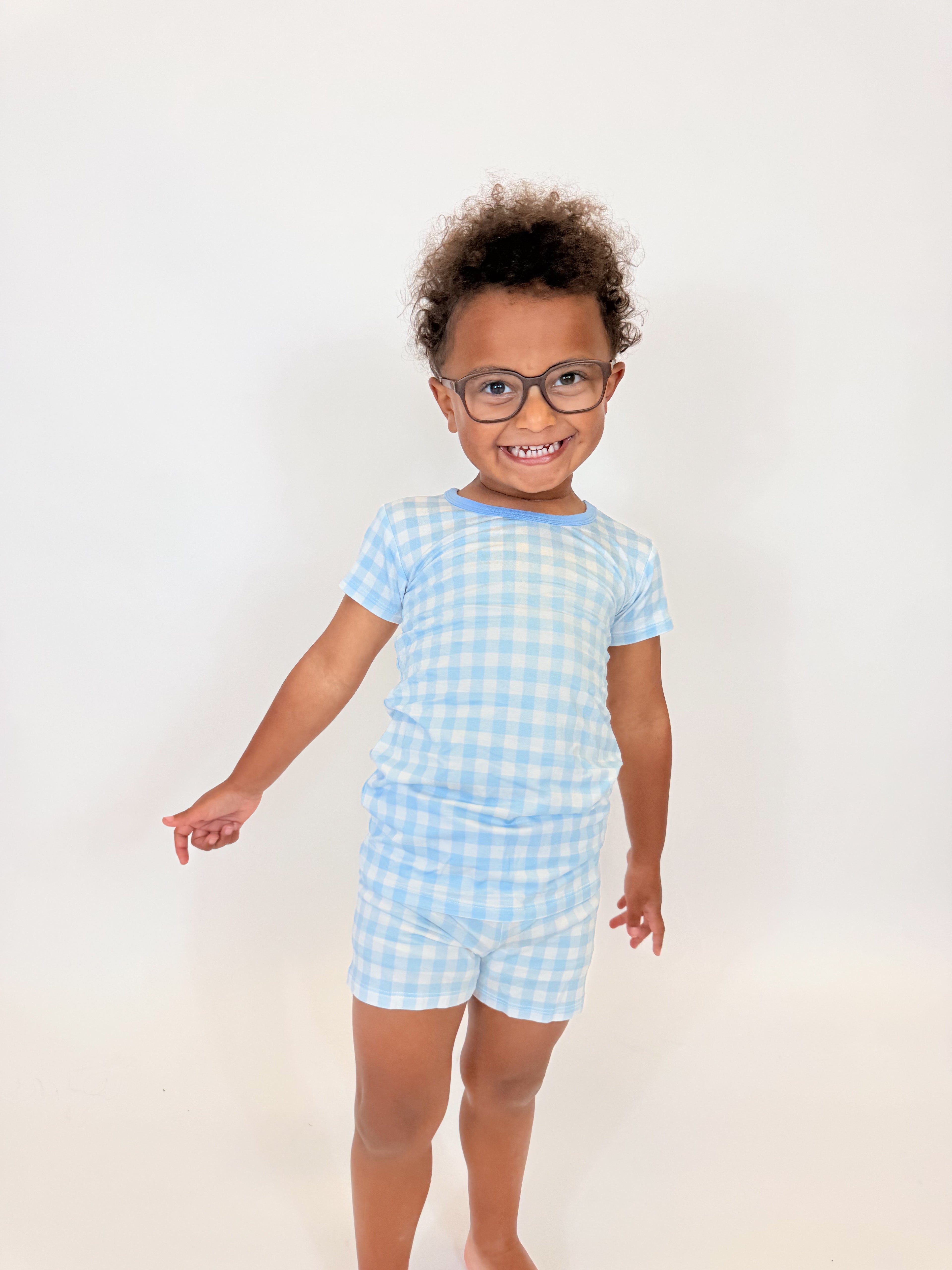 Blue Gingham Two Piece Short Set