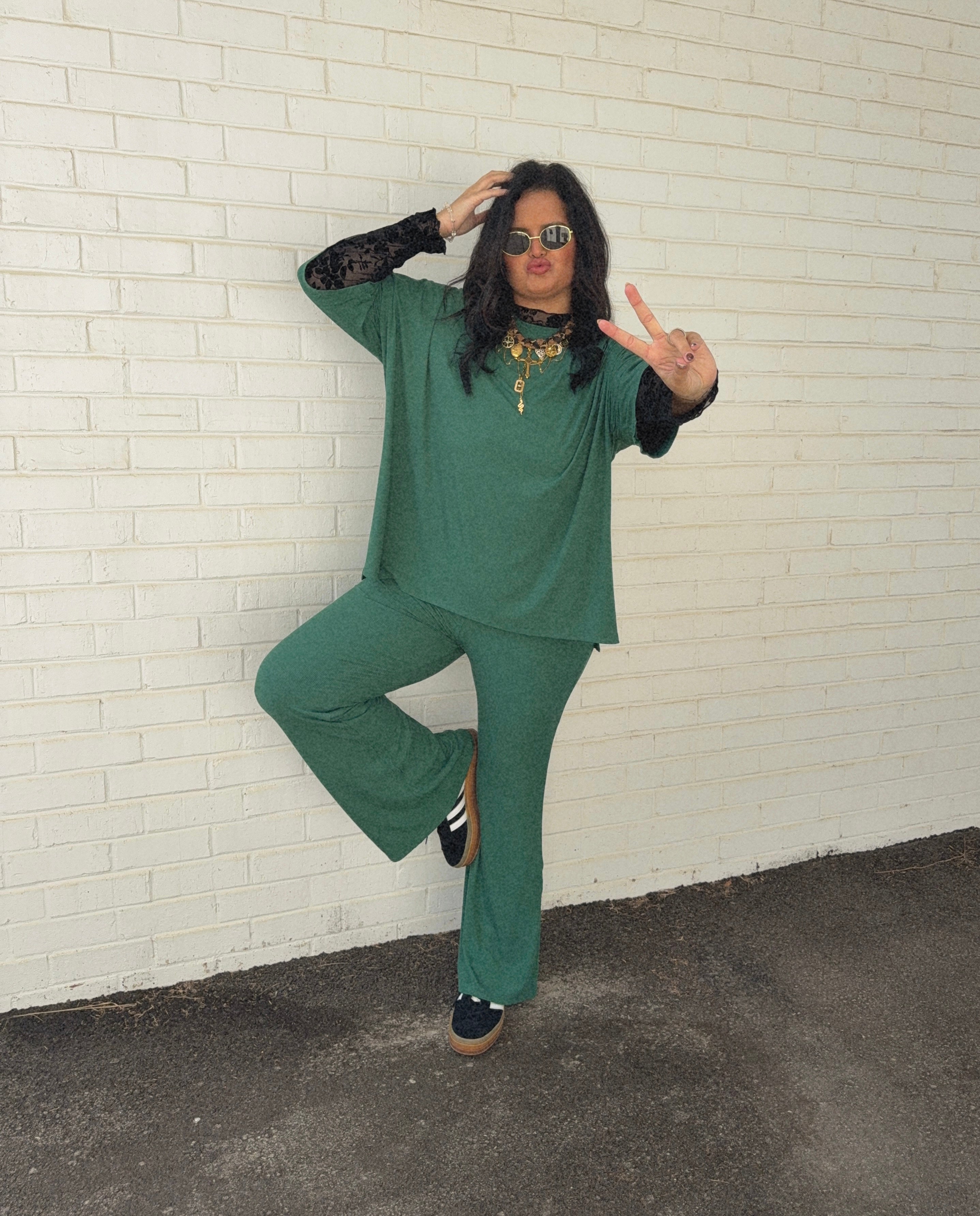 Evergreen Womens Ribbed Daywear Pant Set