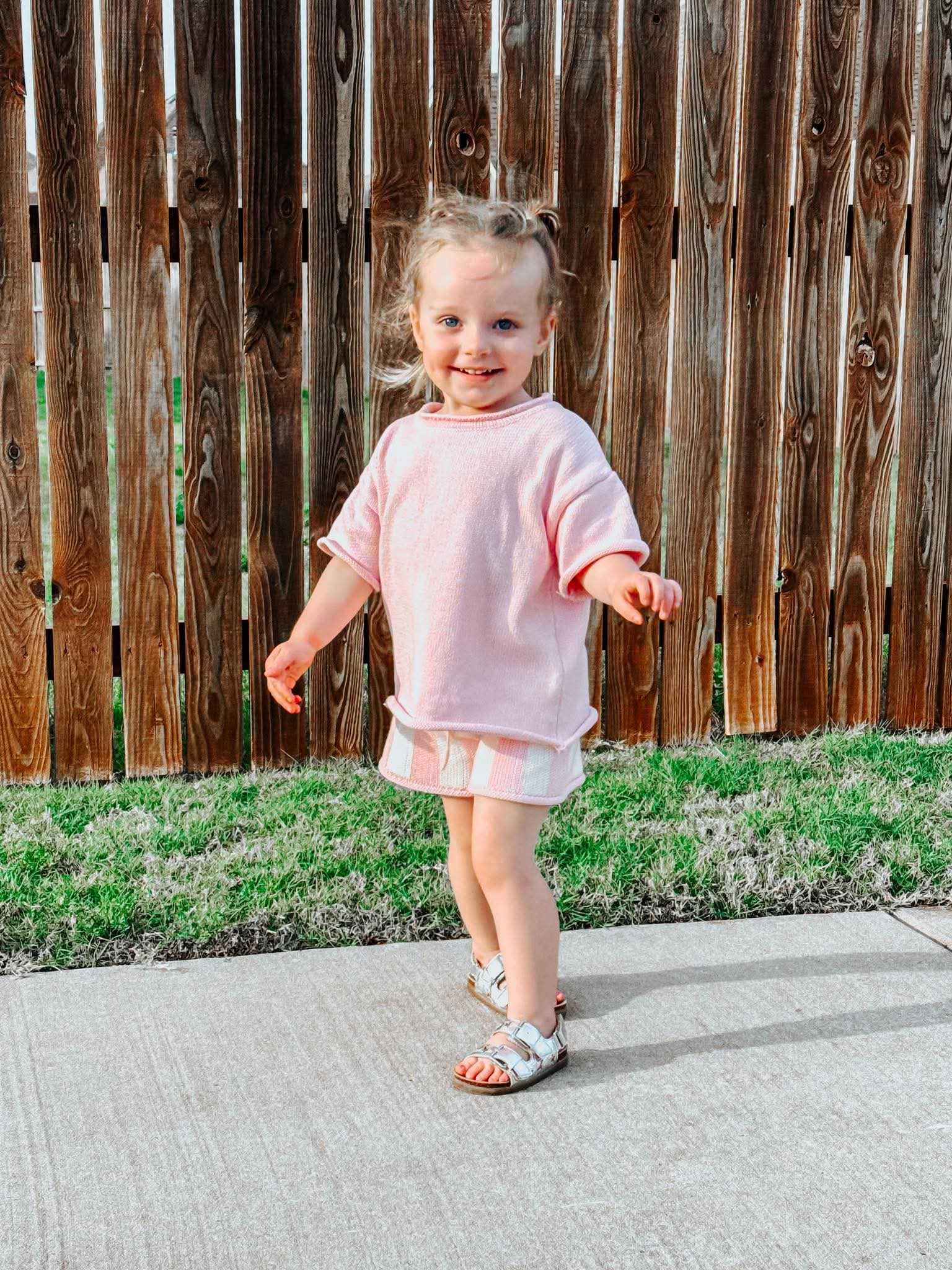 Light Pink Striped Knit Short Set