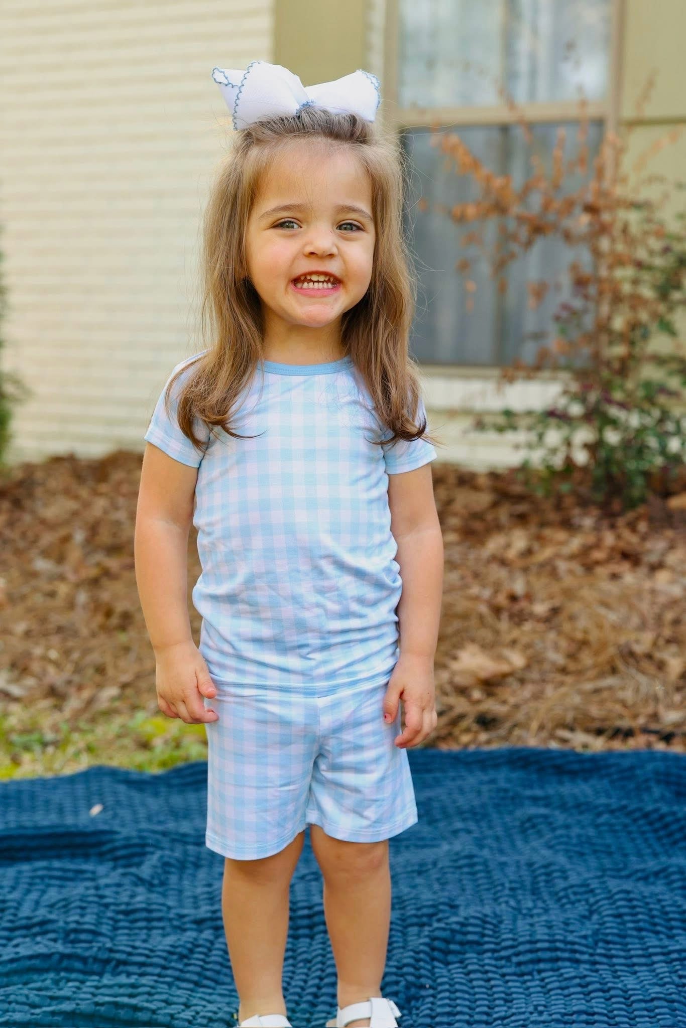 Blue Gingham Two Piece Short Set