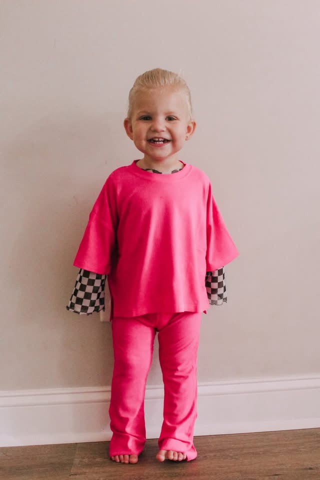 Fuschia Kids Ribbed Daywear Pant Set