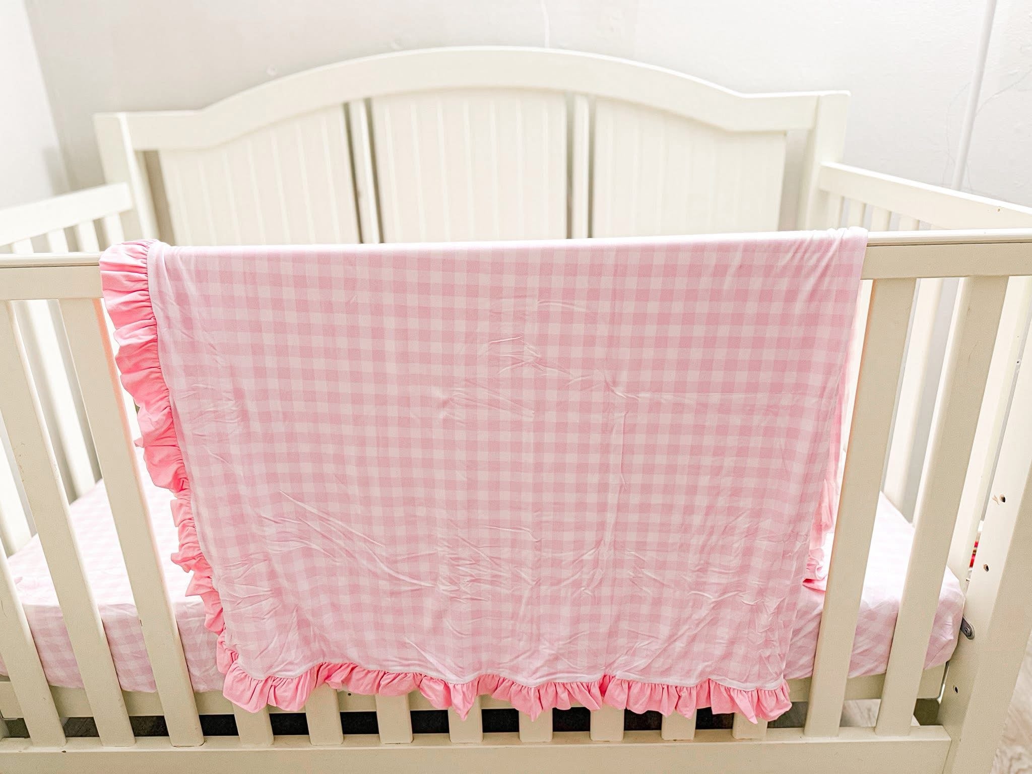 Pink Gingham Ruffle Blanket