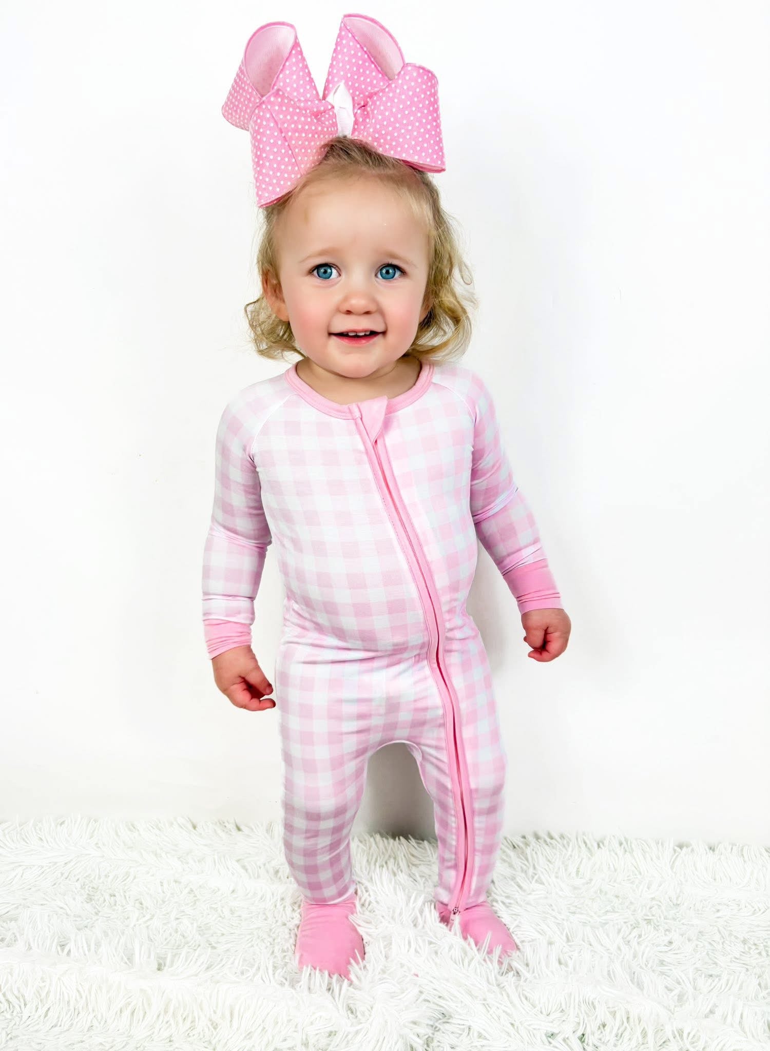 Pink Gingham Double Zippy Romper