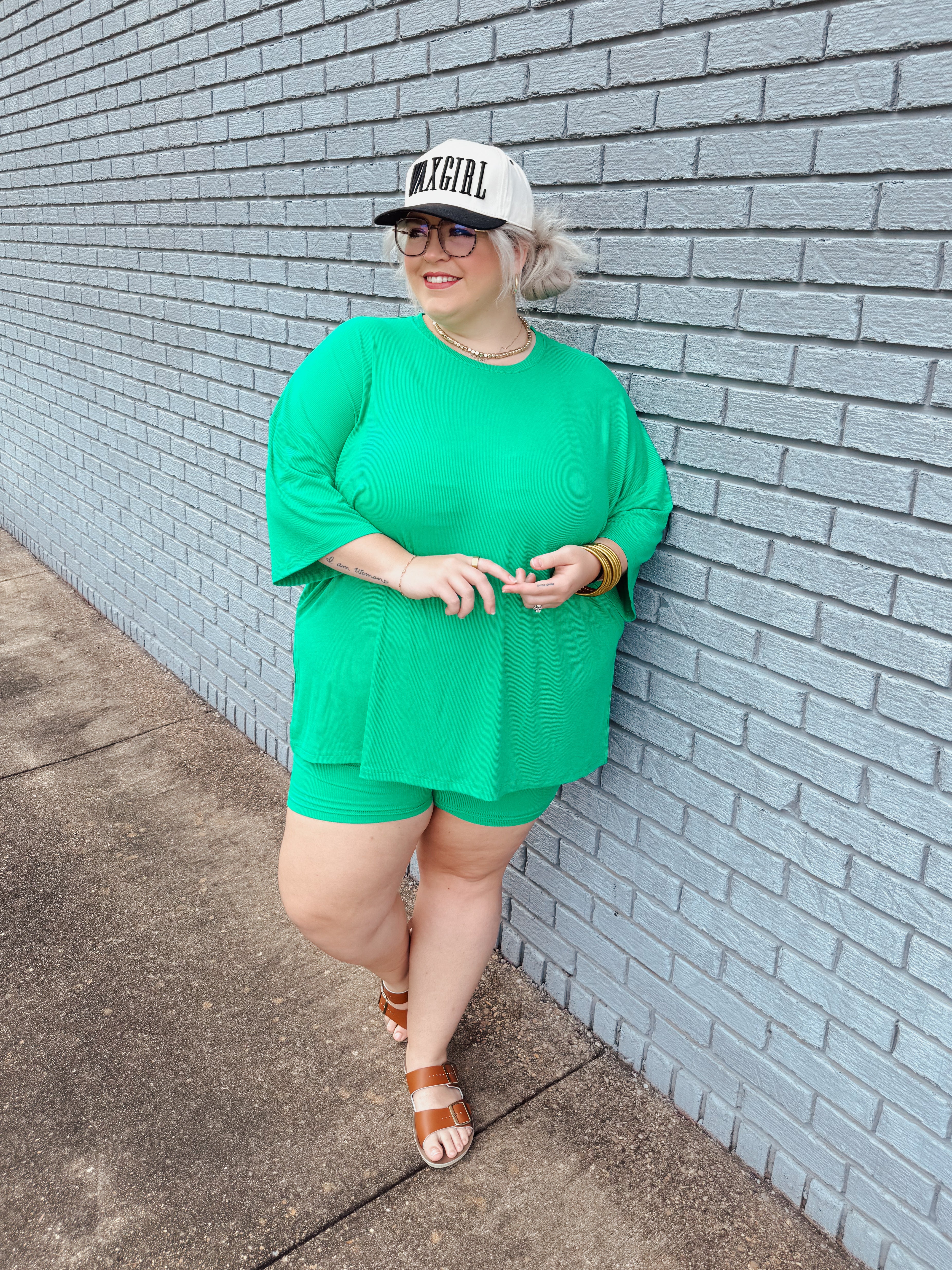 Kelly Green Womens Biker Short Set