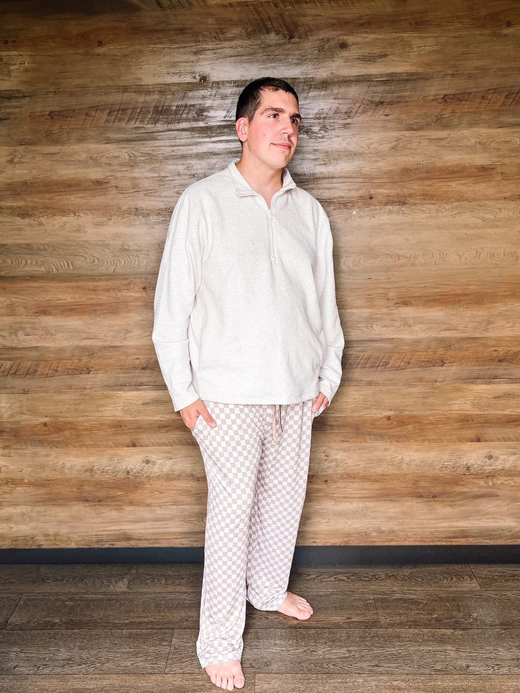 Sand checks unisex straight leg pants