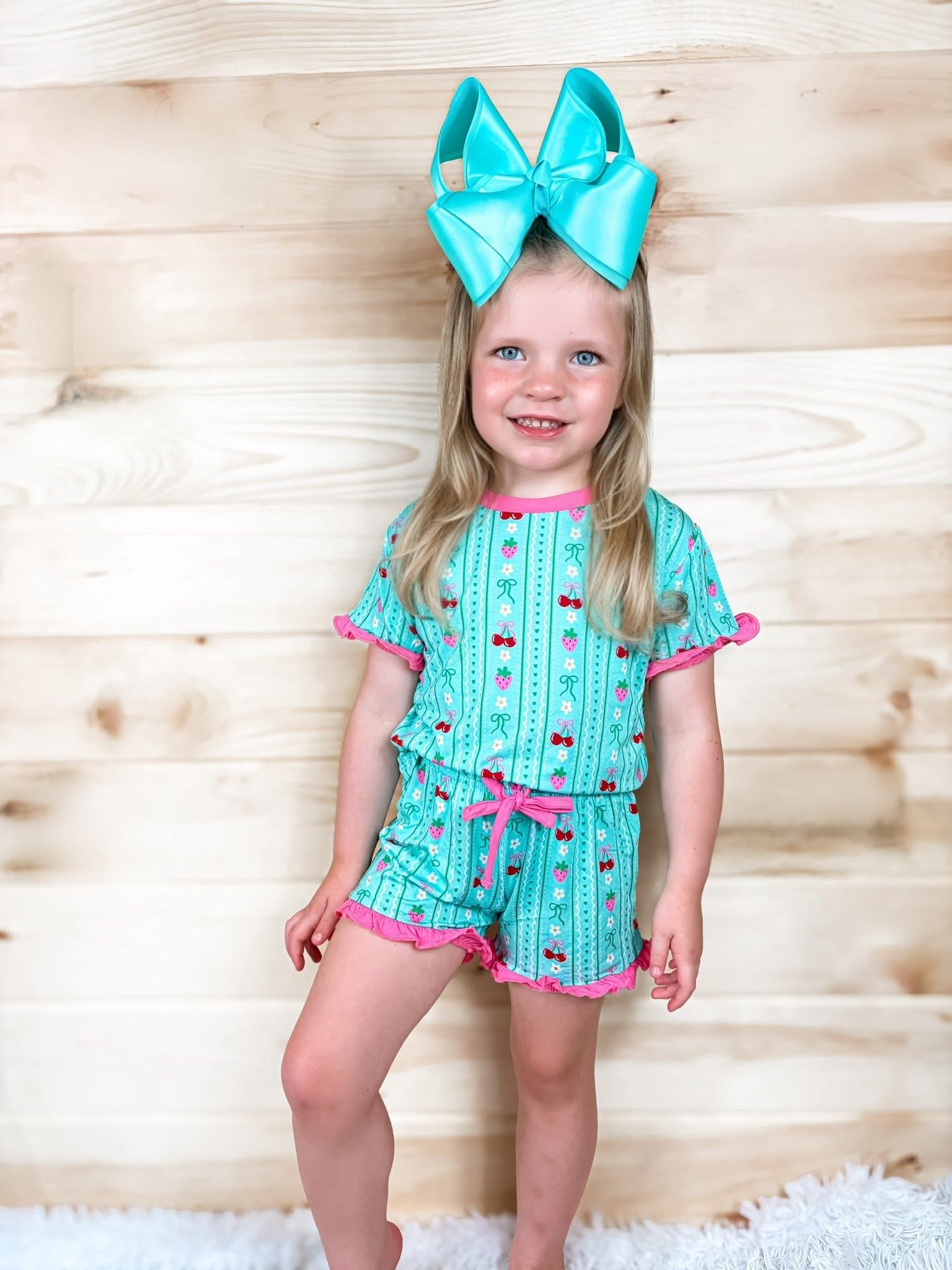 Berry Sweet Bows Kids Ruffle Short Set