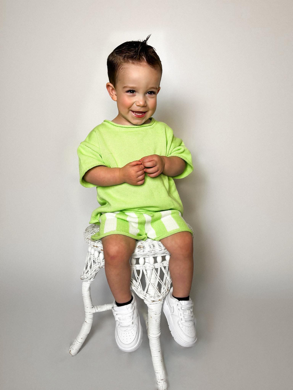 Lime Striped Knit Short Set