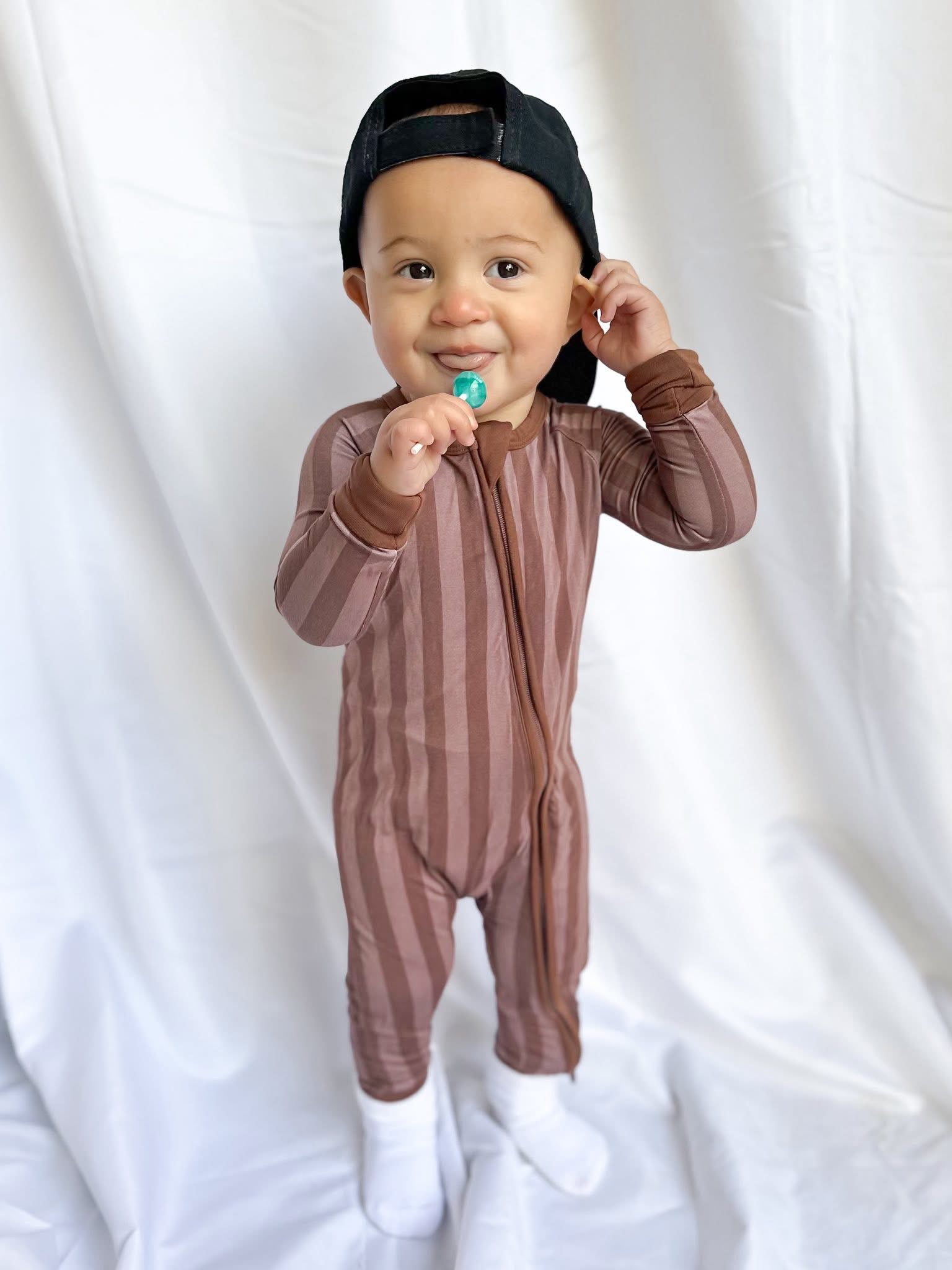 Espresso Stripes Double Zippy Romper