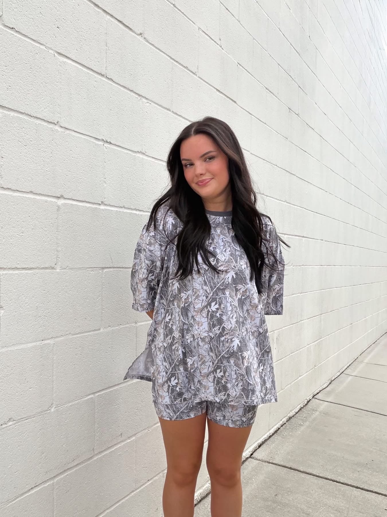 Snow Camo Womens Biker Short Set