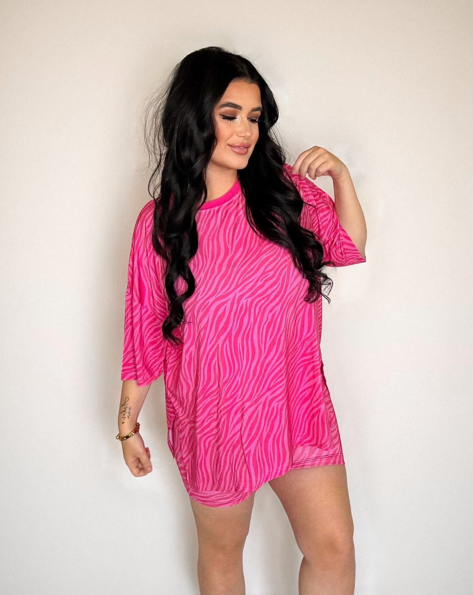 Pink Zebra Womens Biker Short Set