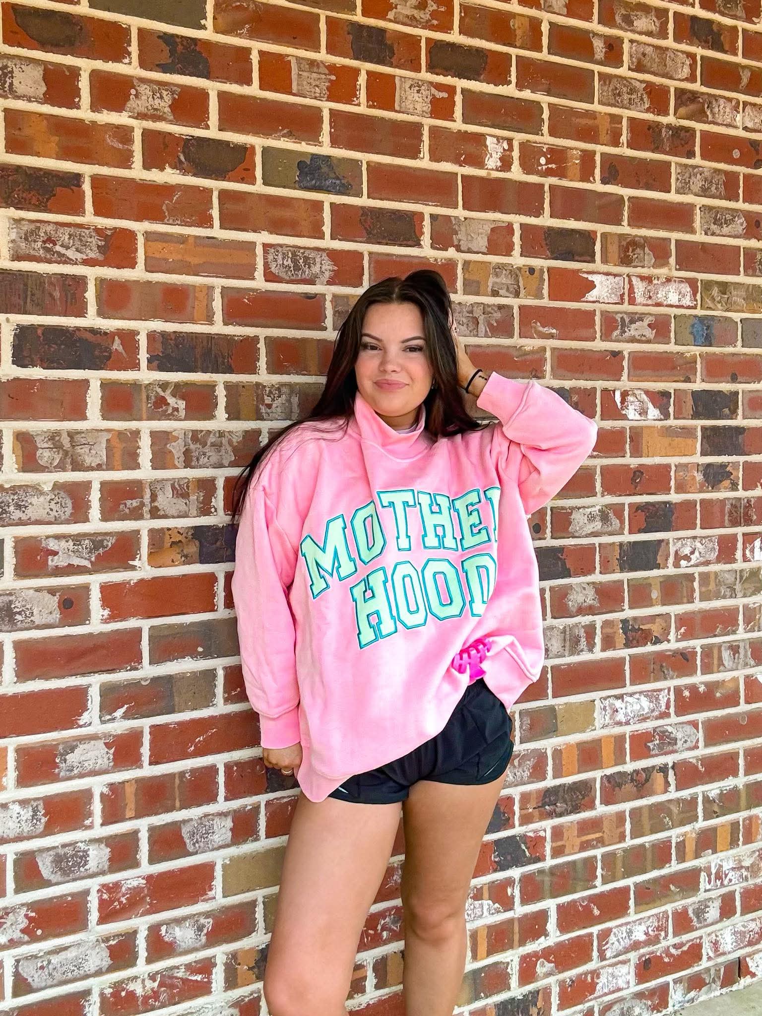 Motherhood Pink & Mint Mockneck Sweater