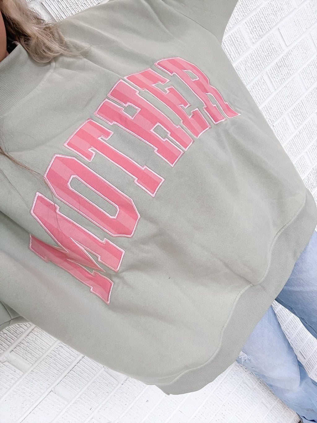Mother Sage Green w/ Pink stripes Mockneck Sweater