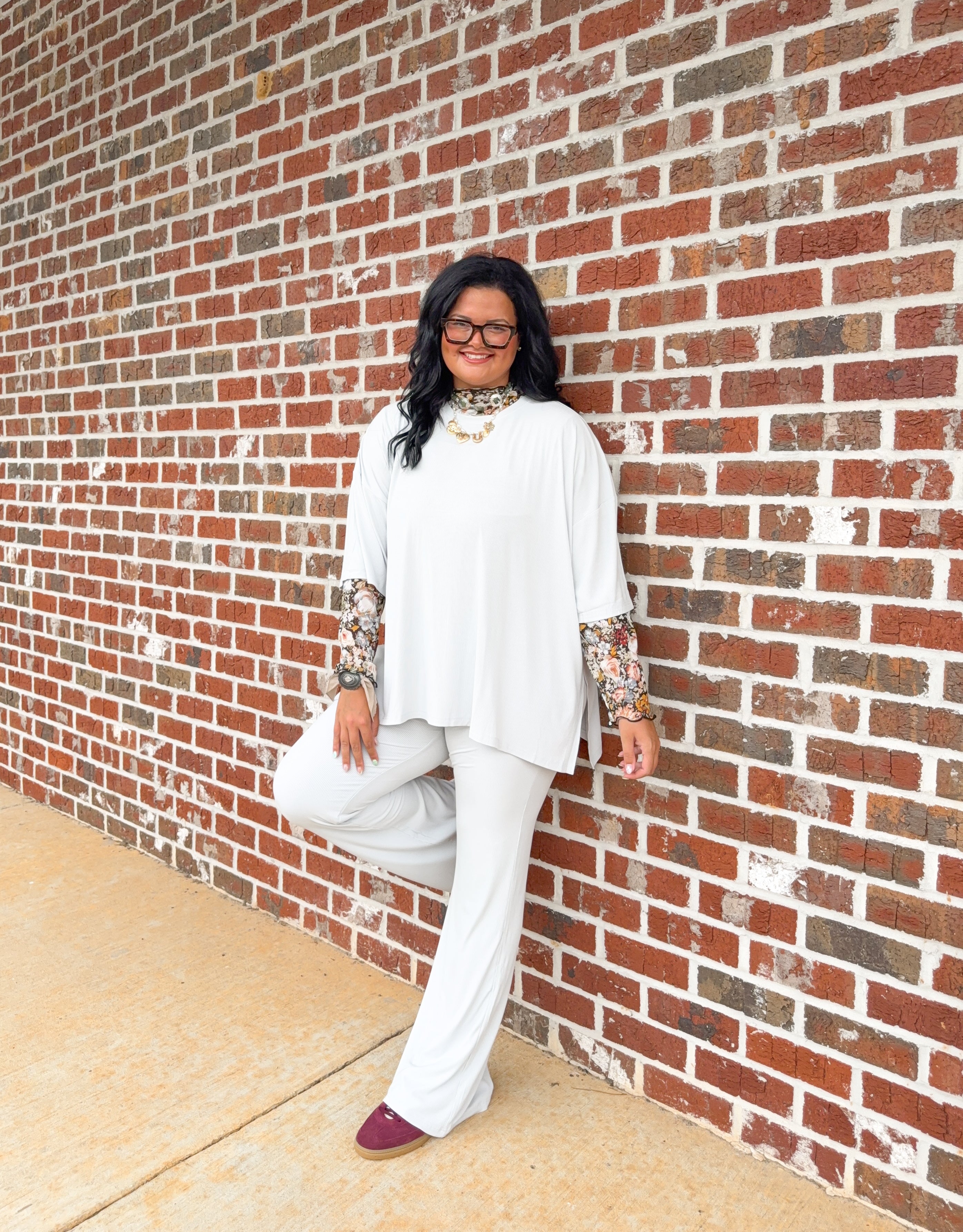 Platinum Silver Womens Ribbed Daywear Pant Set