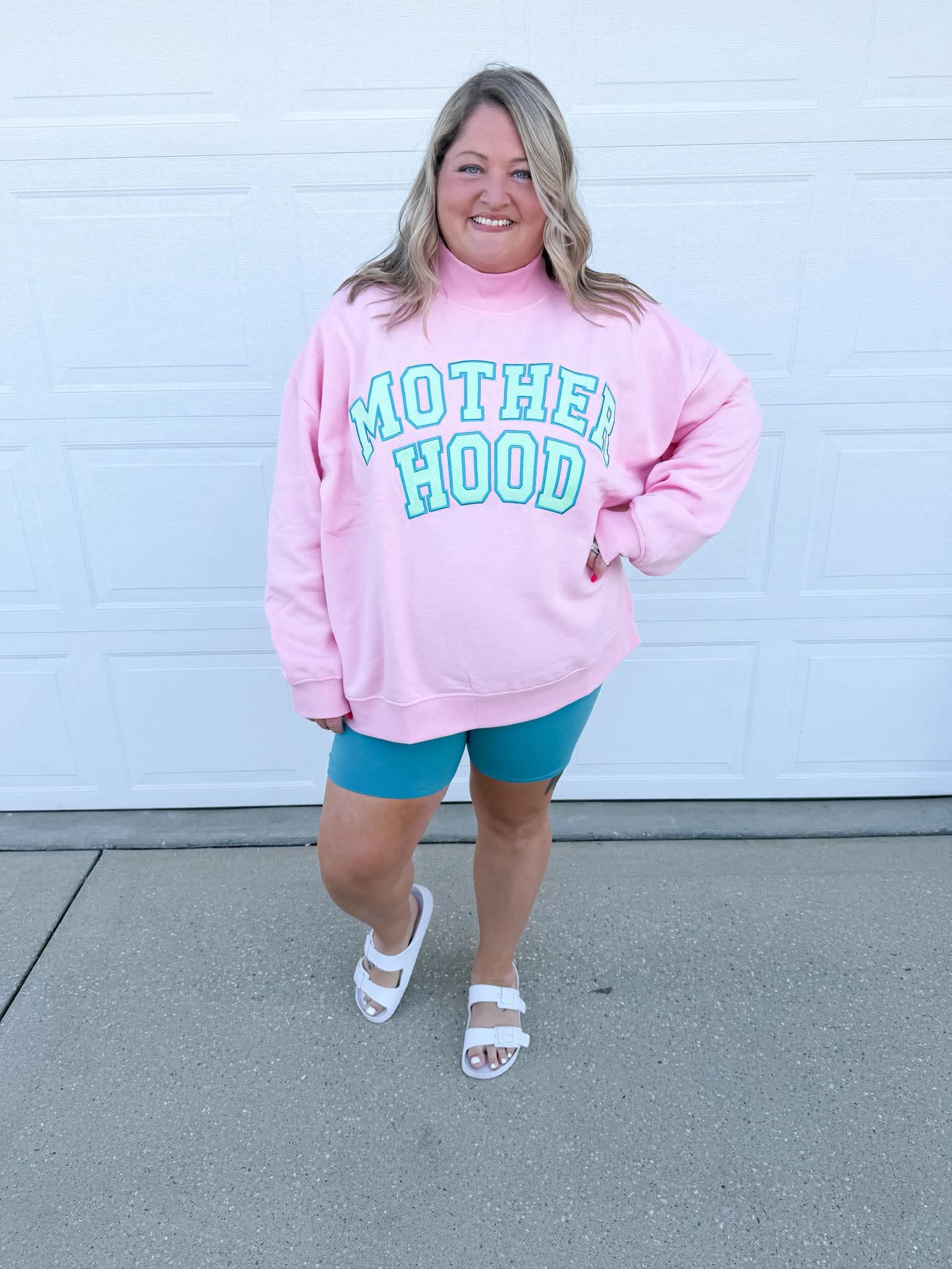 Motherhood Pink & Mint Mockneck Sweater