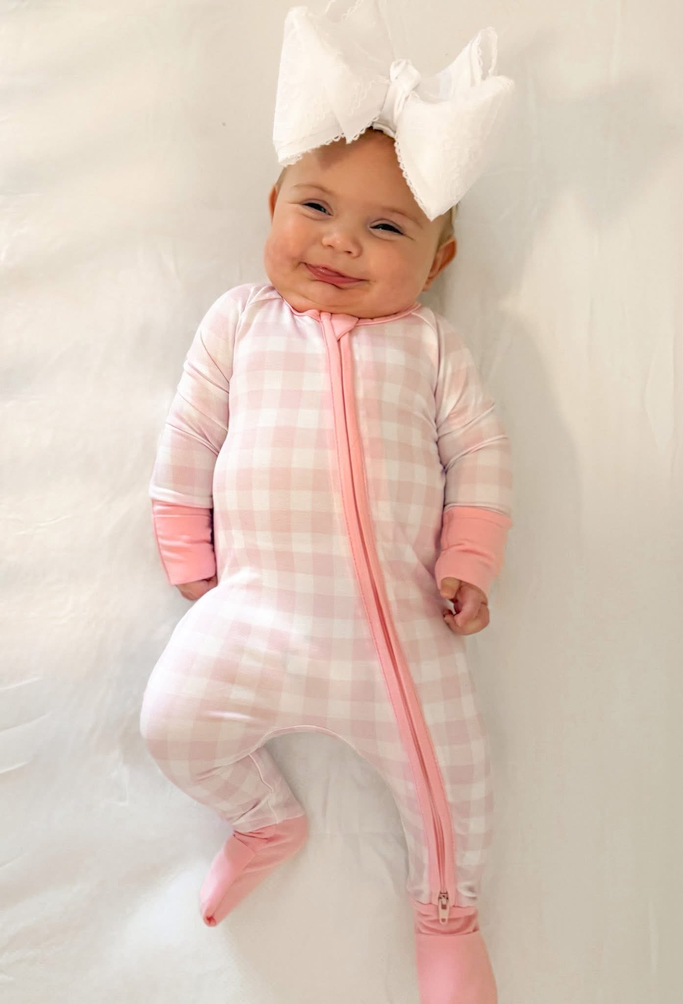 Pink Gingham Double Zippy Romper