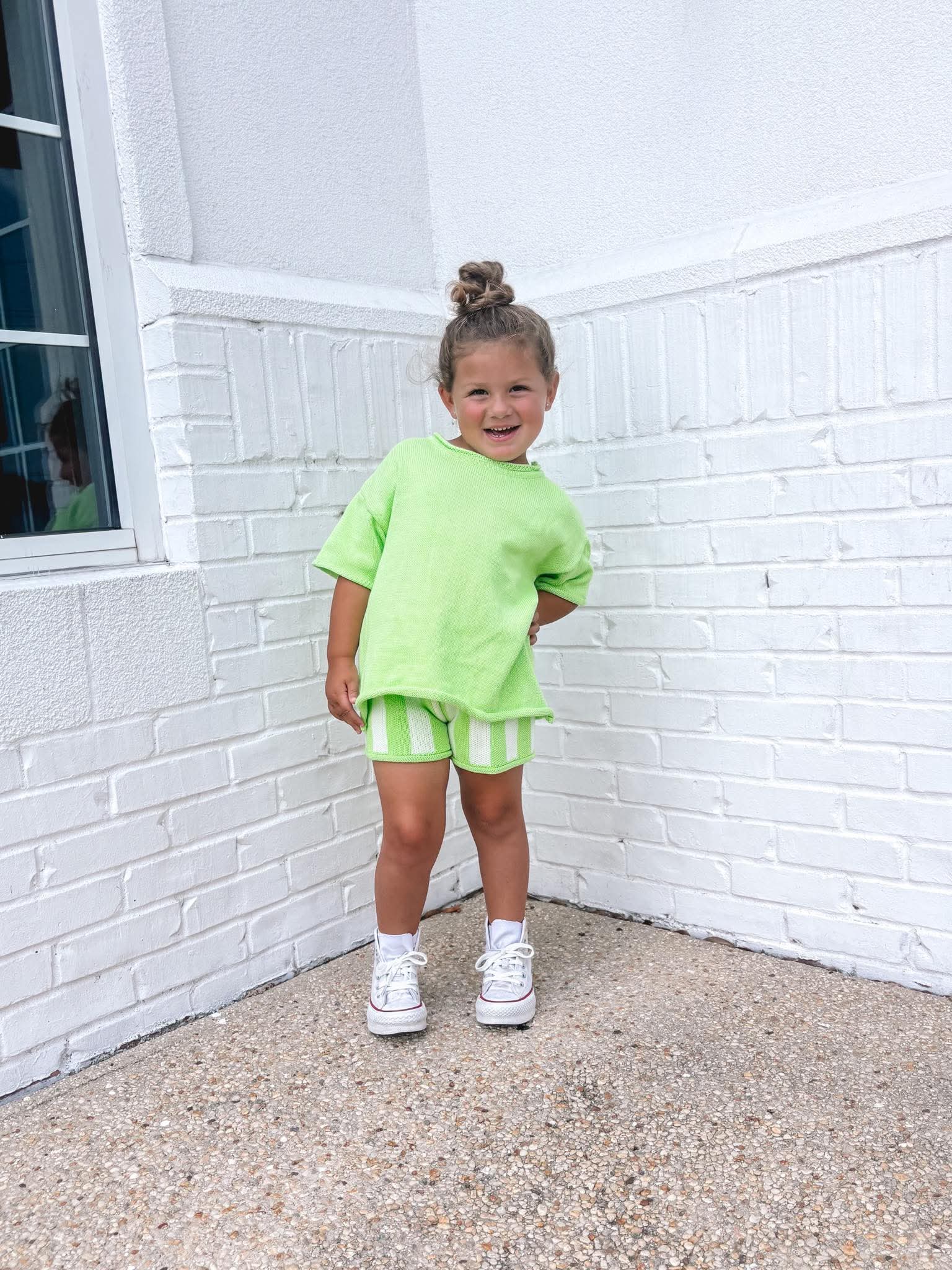 Lime Striped Knit Short Set