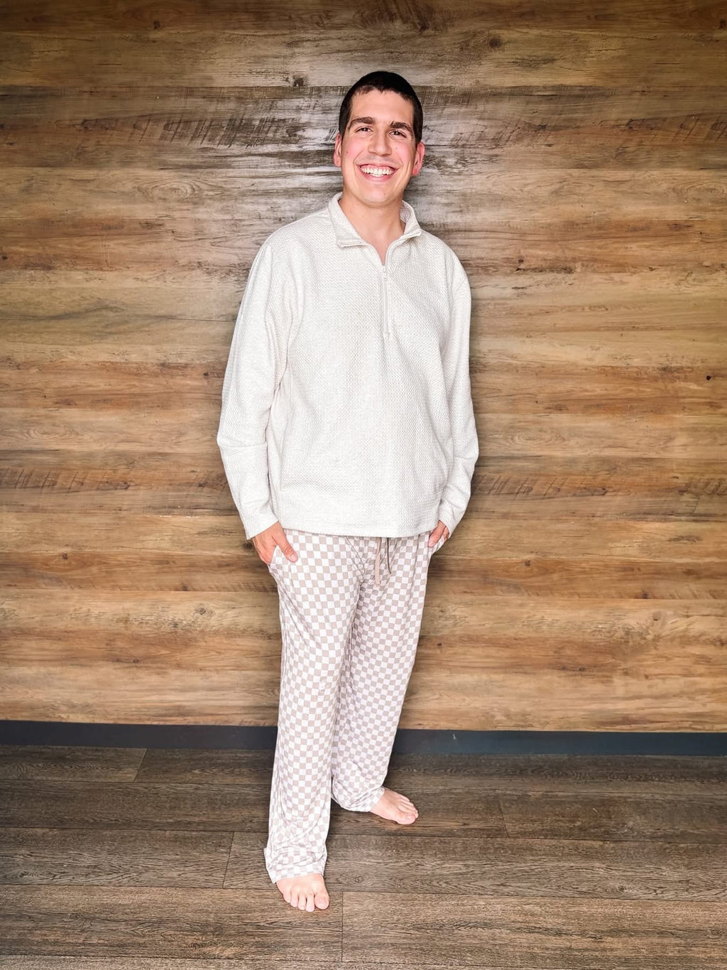 Sand checks unisex straight leg pants