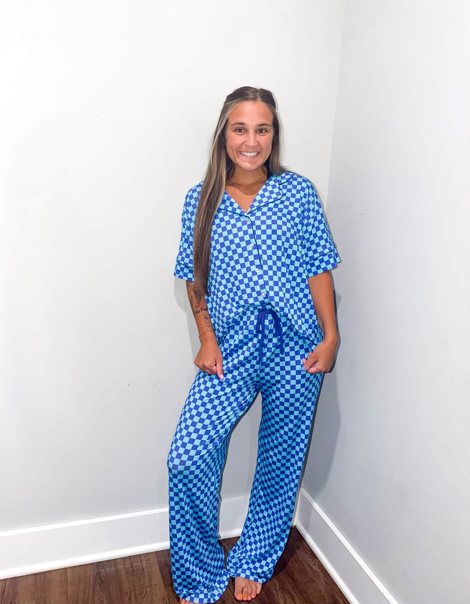 Marine Checks Womens Pant Set