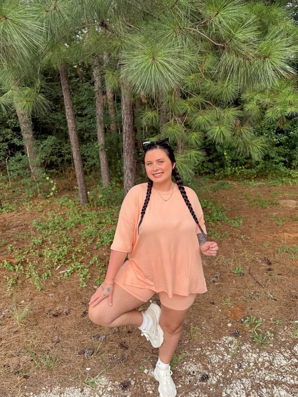 Peach Mango Ribbed Womens Biker Short Set