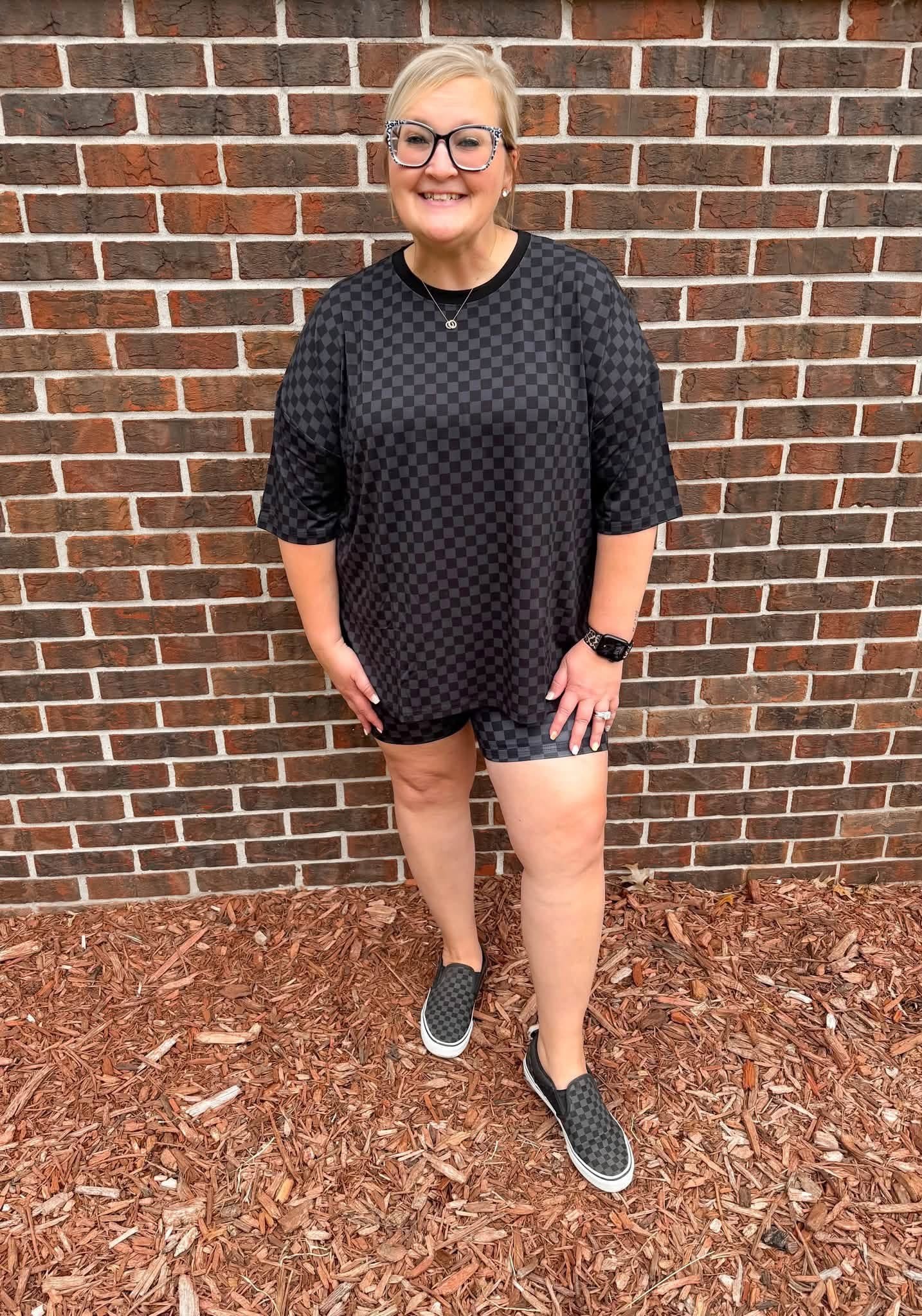Ink & Onyx Checks Womens Biker Short Set