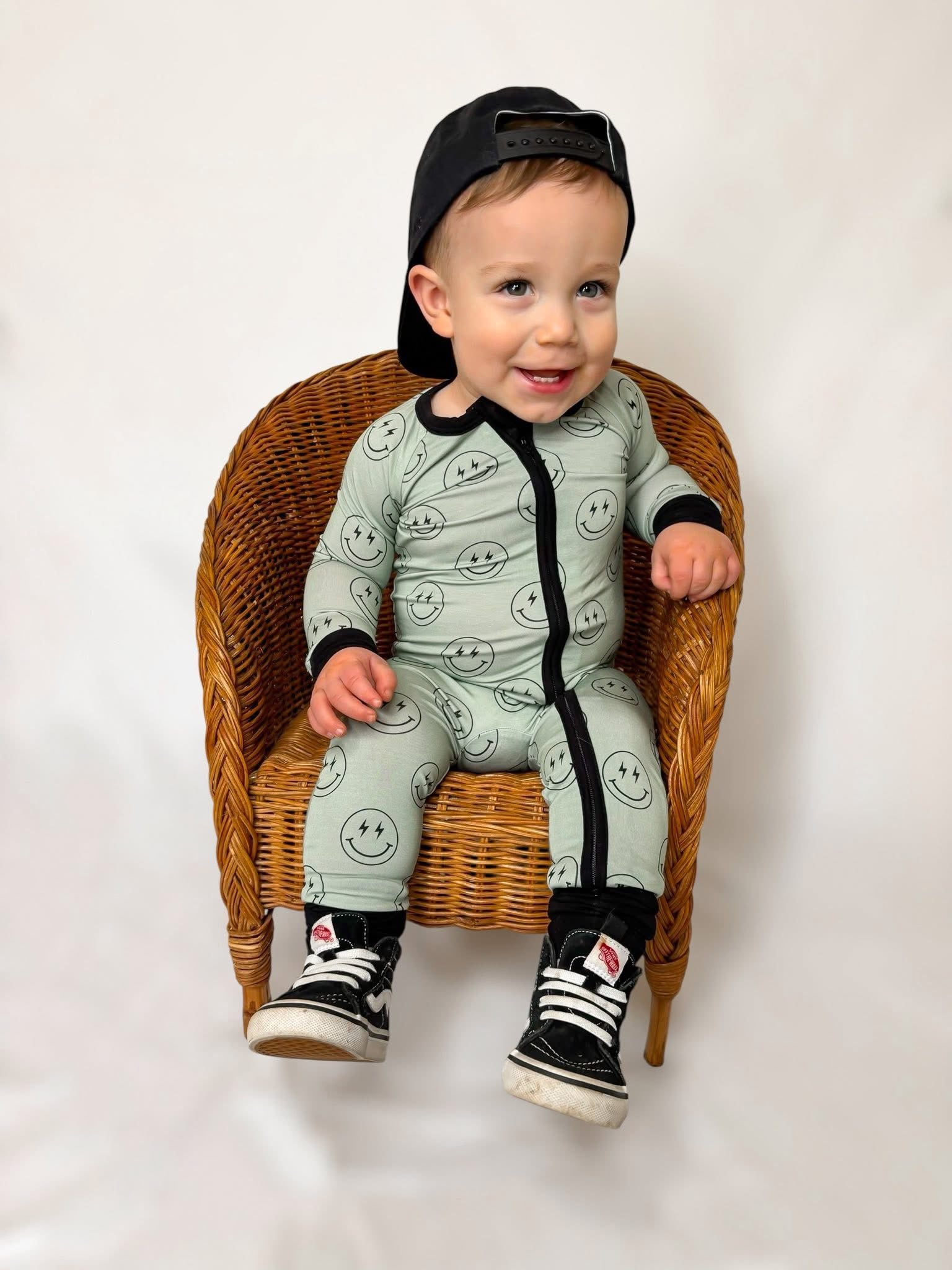 Pistachio Smileys Double Zippy Romper