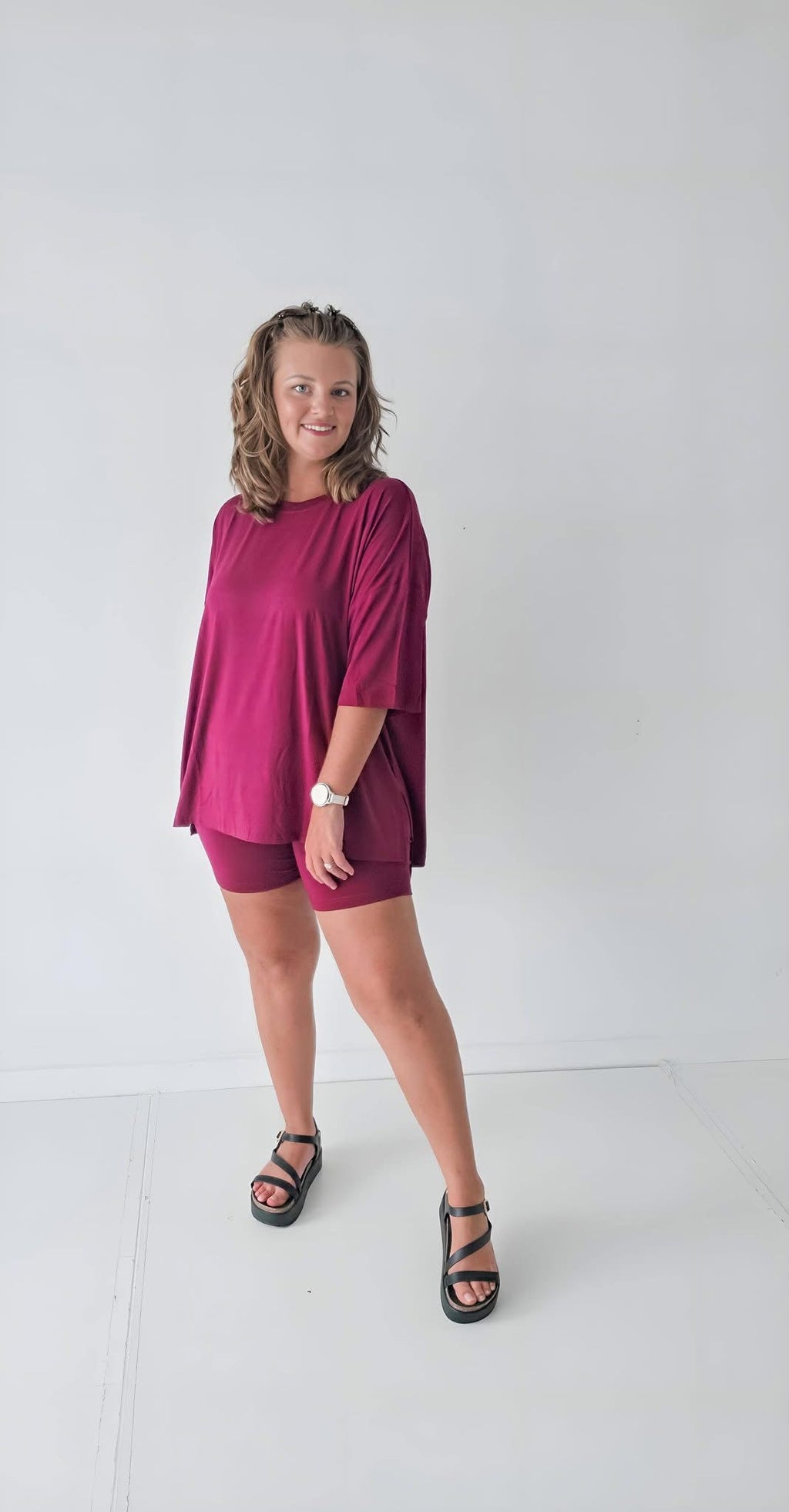 Maroon Mood Womens Biker Short Set