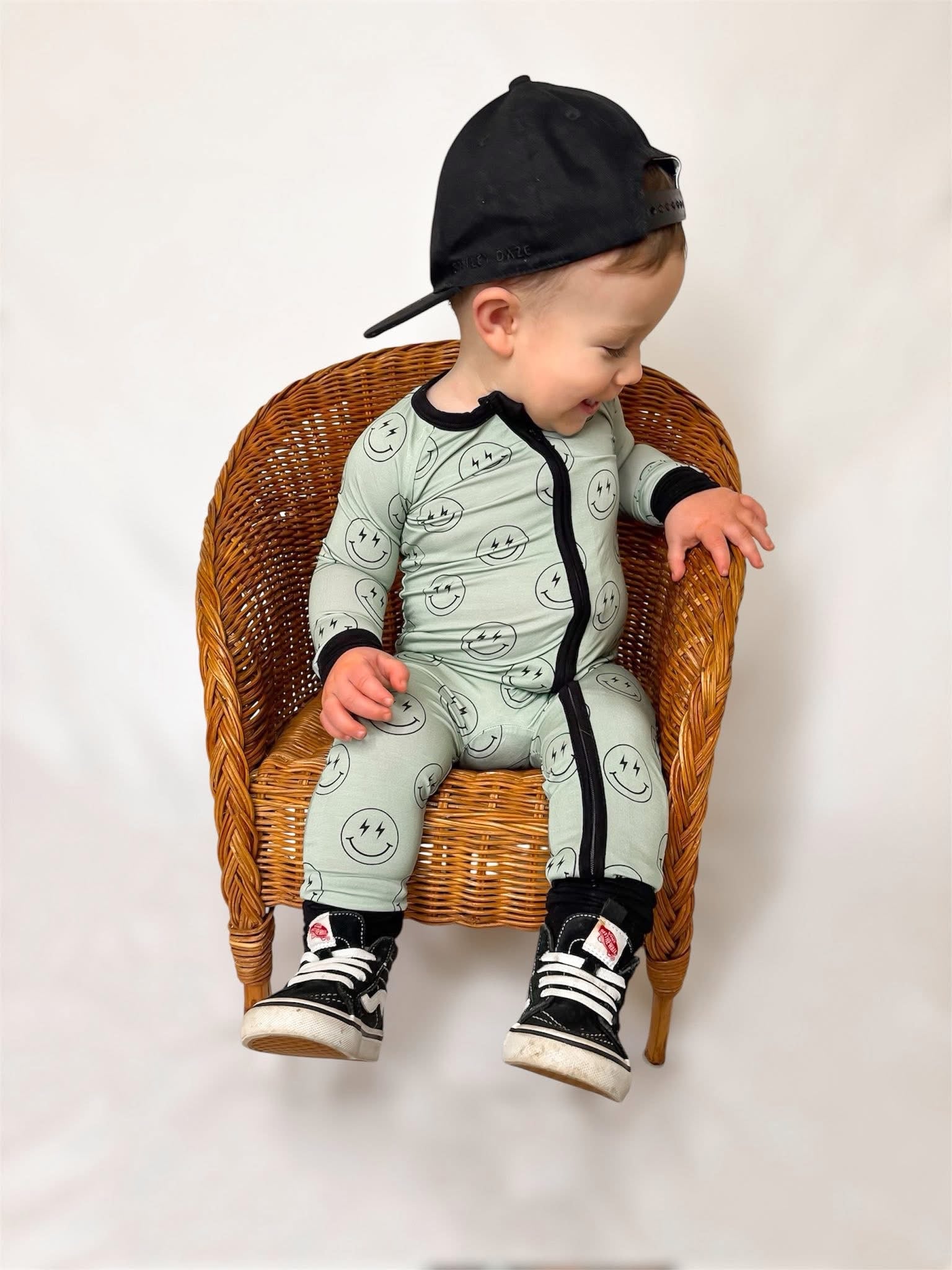 Pistachio Smileys Double Zippy Romper