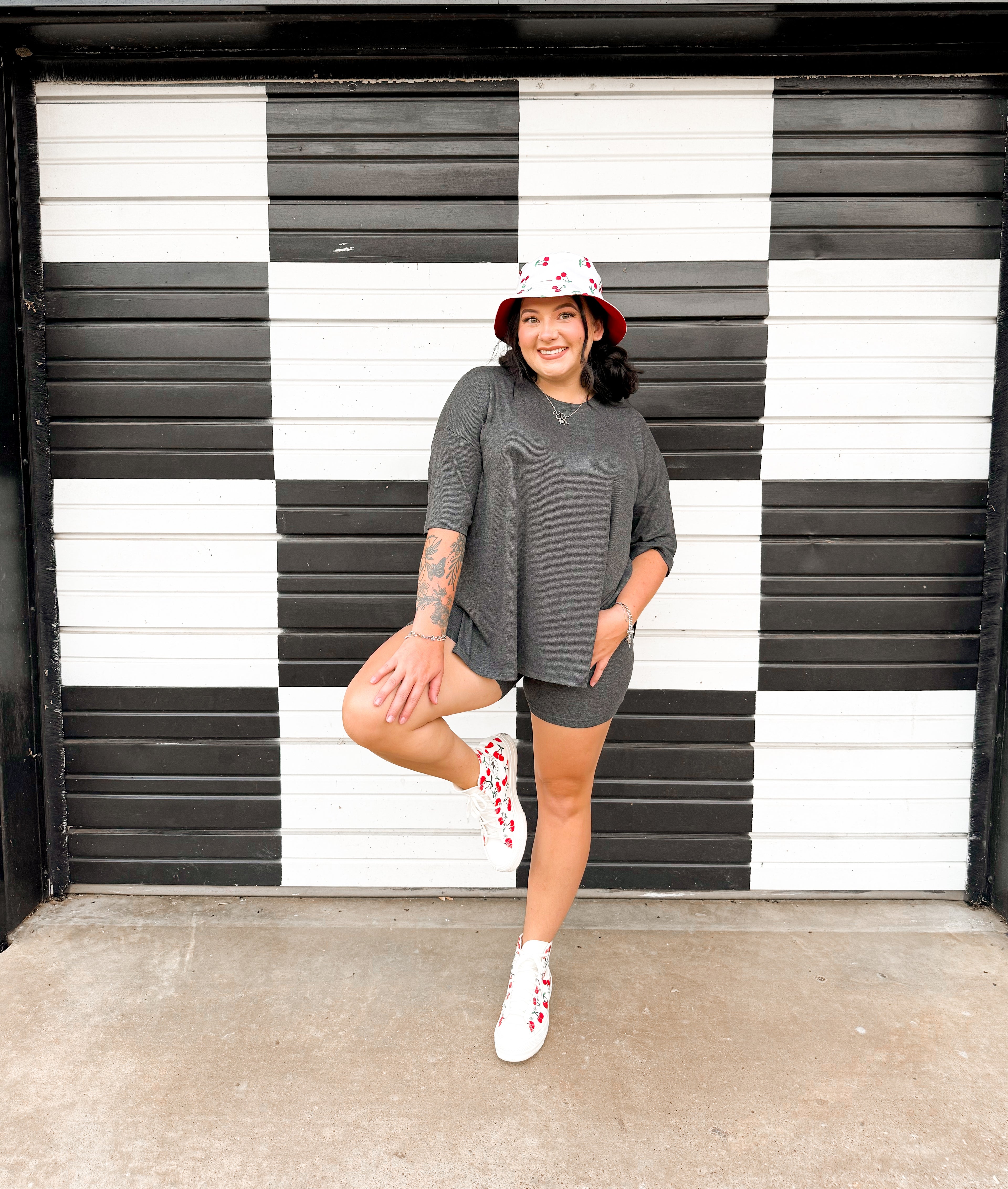 Soft Slate Grey Womens Biker Short Set