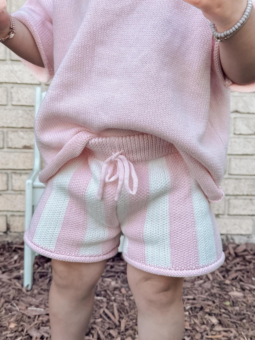 Light Pink Striped Knit Short Set