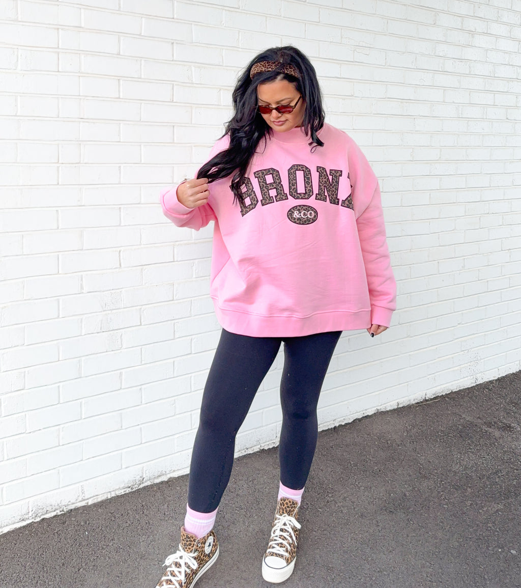 Bronx&Co. Pink and Leopard Mock neck Sweater