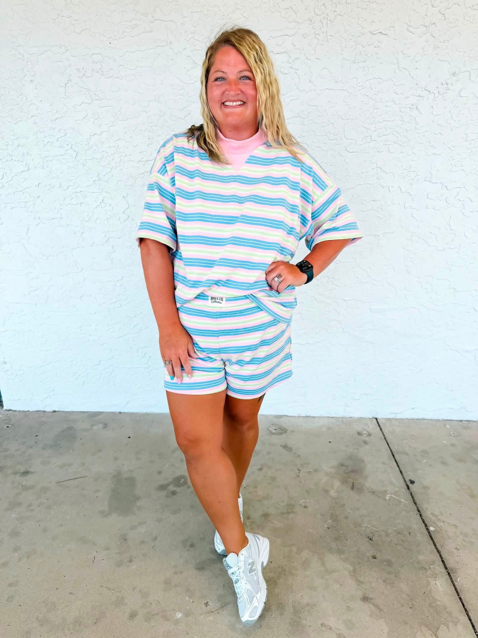 Pastel Paradise Mockneck striped short set