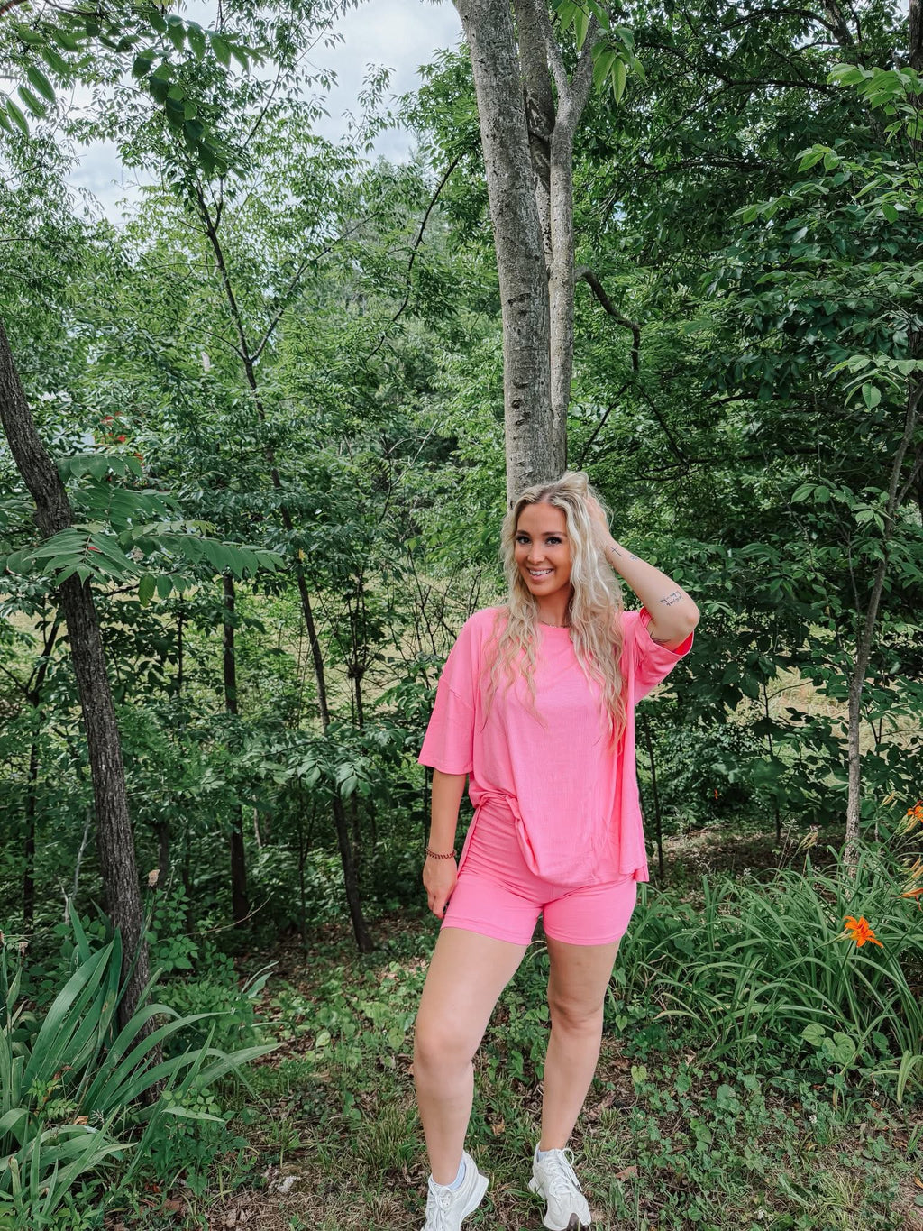Pink Spritz Womens Biker Short Set