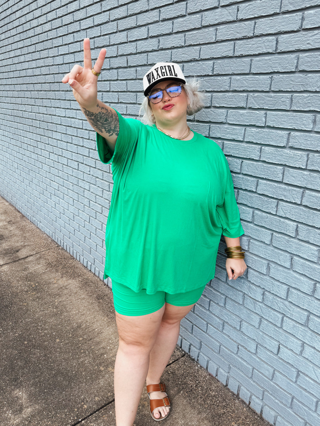 Kelly Green Womens Biker Short Set