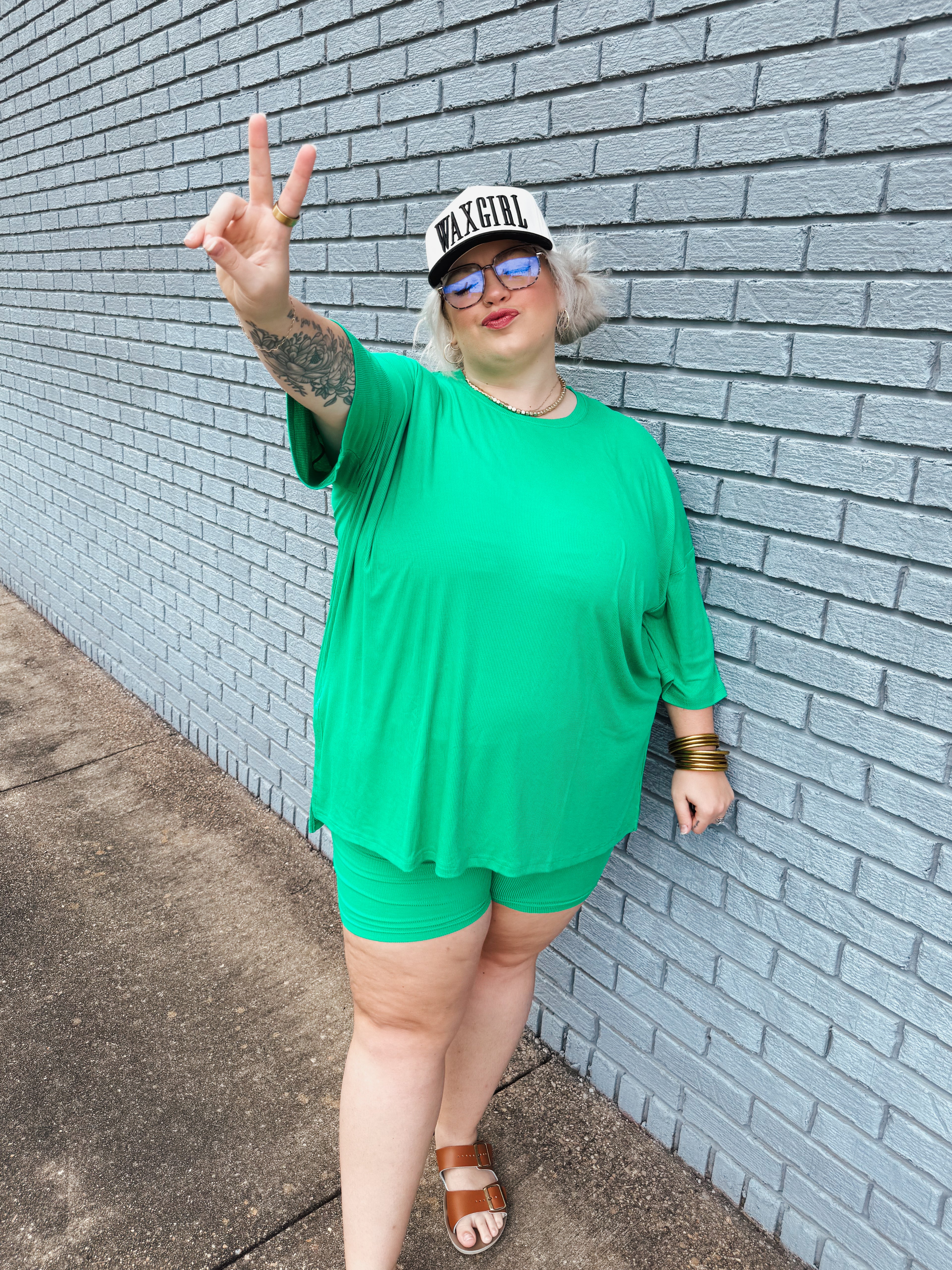 Kelly Green Womens Biker Short Set