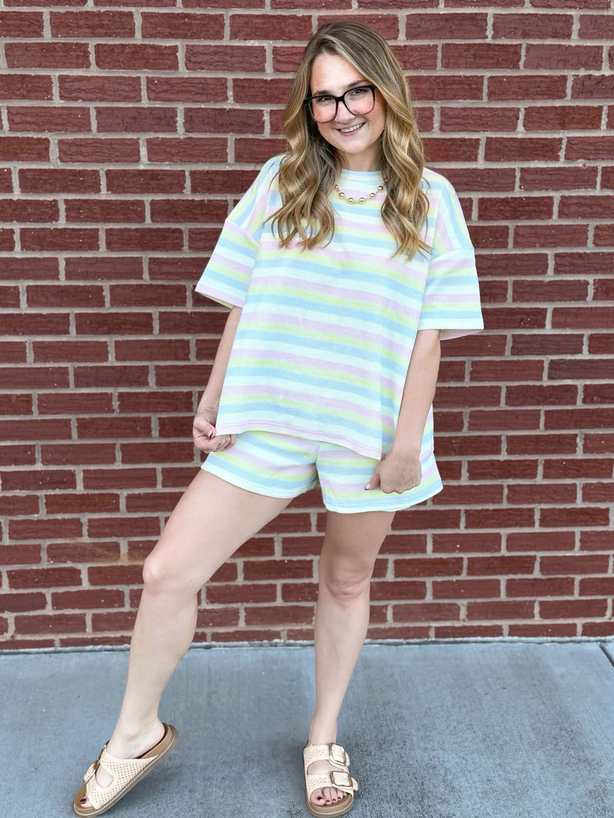 Sherbert Stripes Waffle Knit Short Set