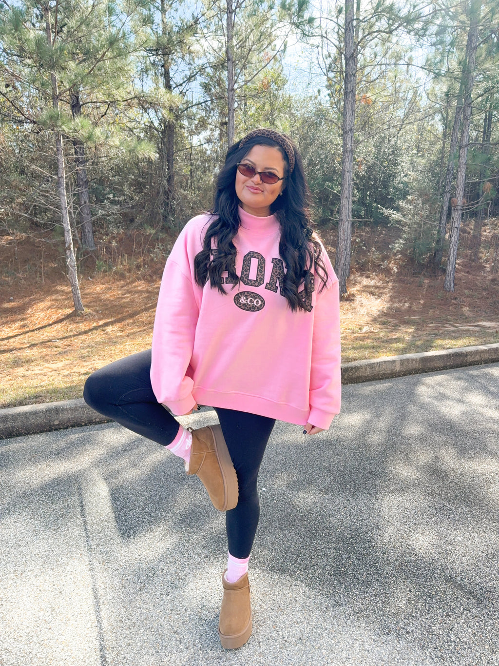 Bronx&Co. Pink and Leopard Mock neck Sweater