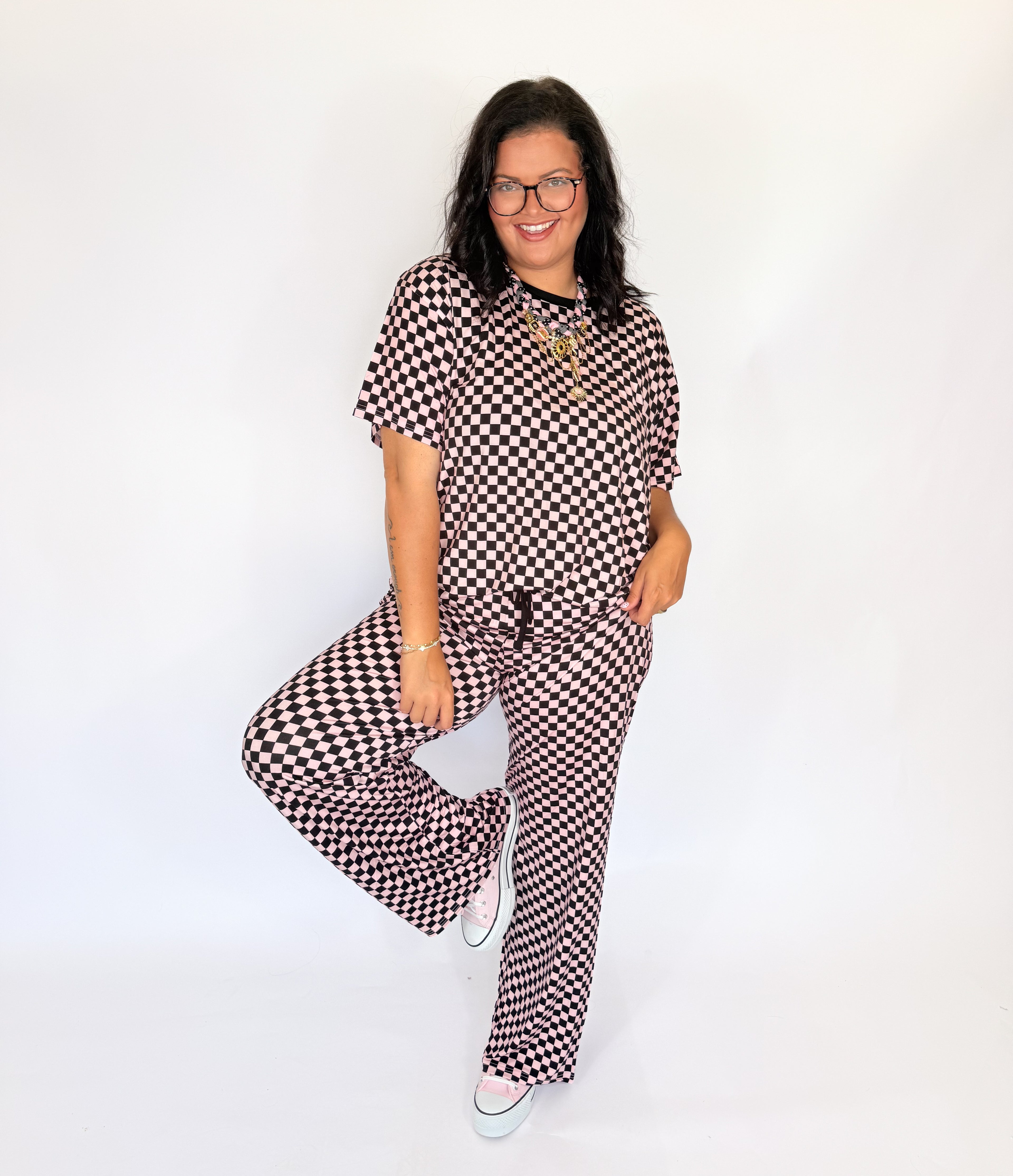 Blush & Bold Checks Womens Lounge Pant Set
