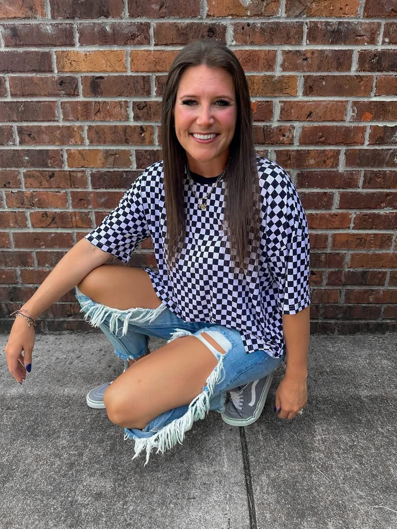Checkered Oversized Ribbed Tee